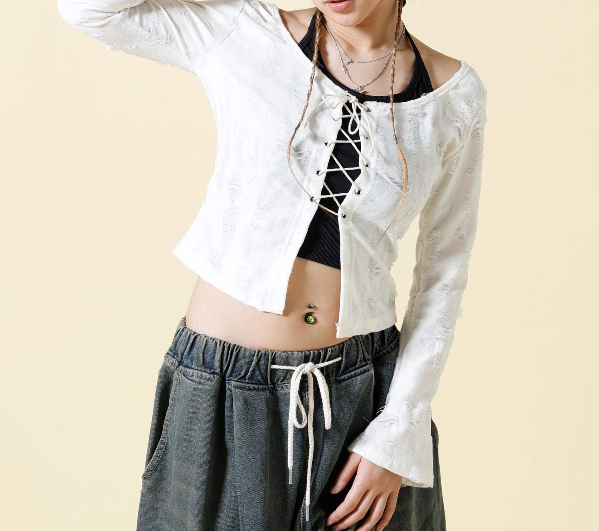 SIS/エスアイエス/Damage Cardigan ホワイト