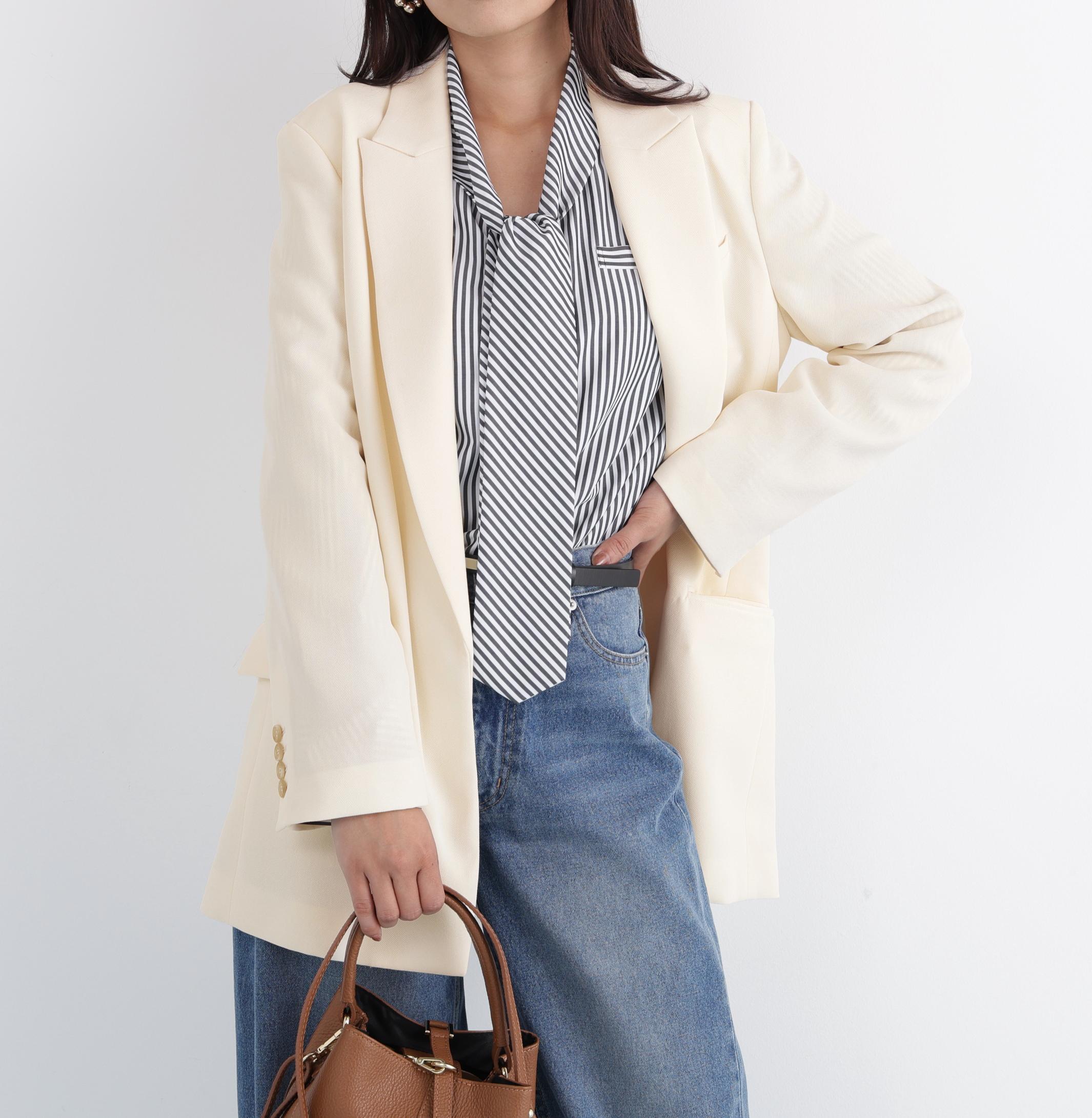 ストライプスリーブジャケット エクリュ1