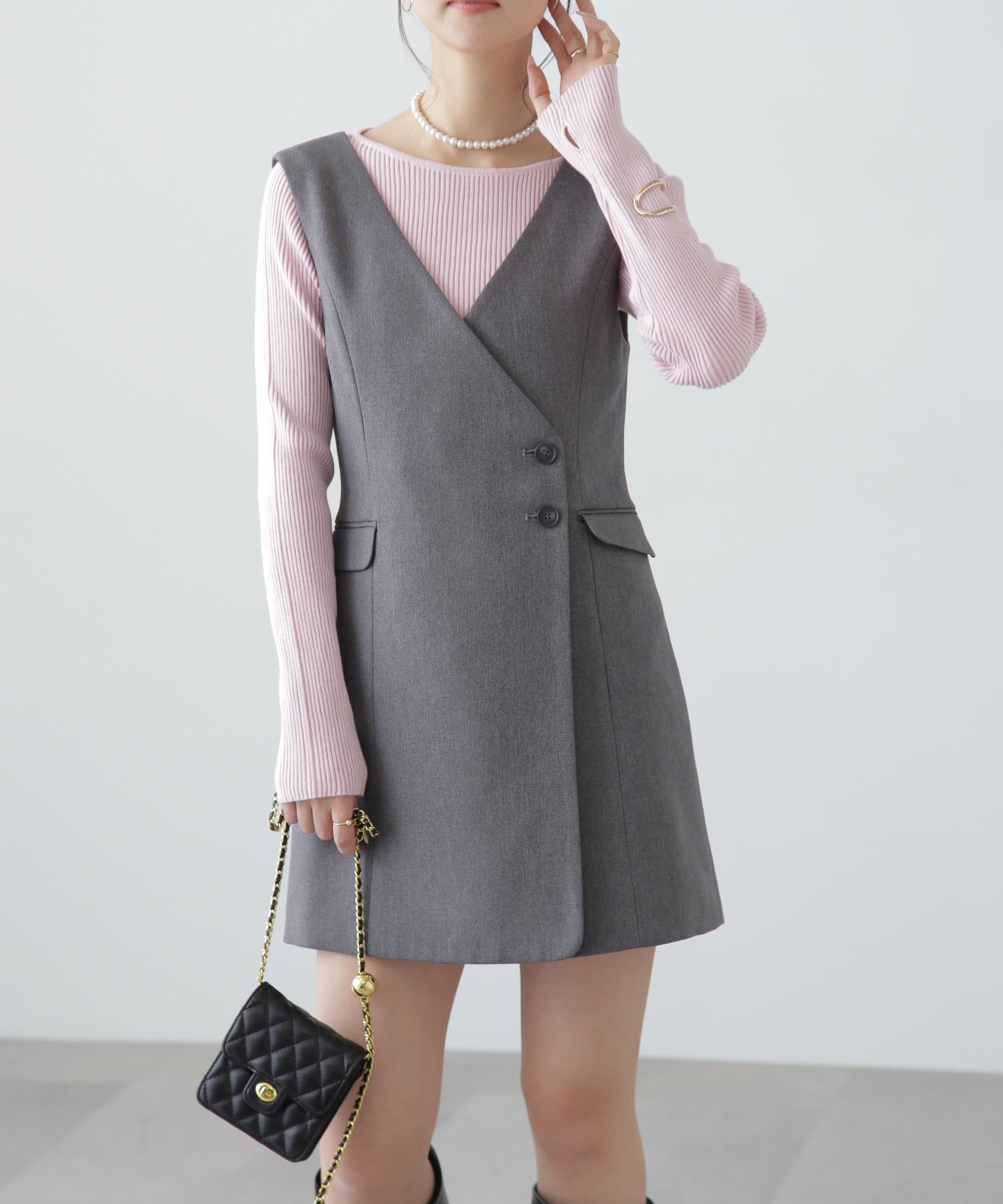 ジレ風ラップミニジャンパースカート グレー