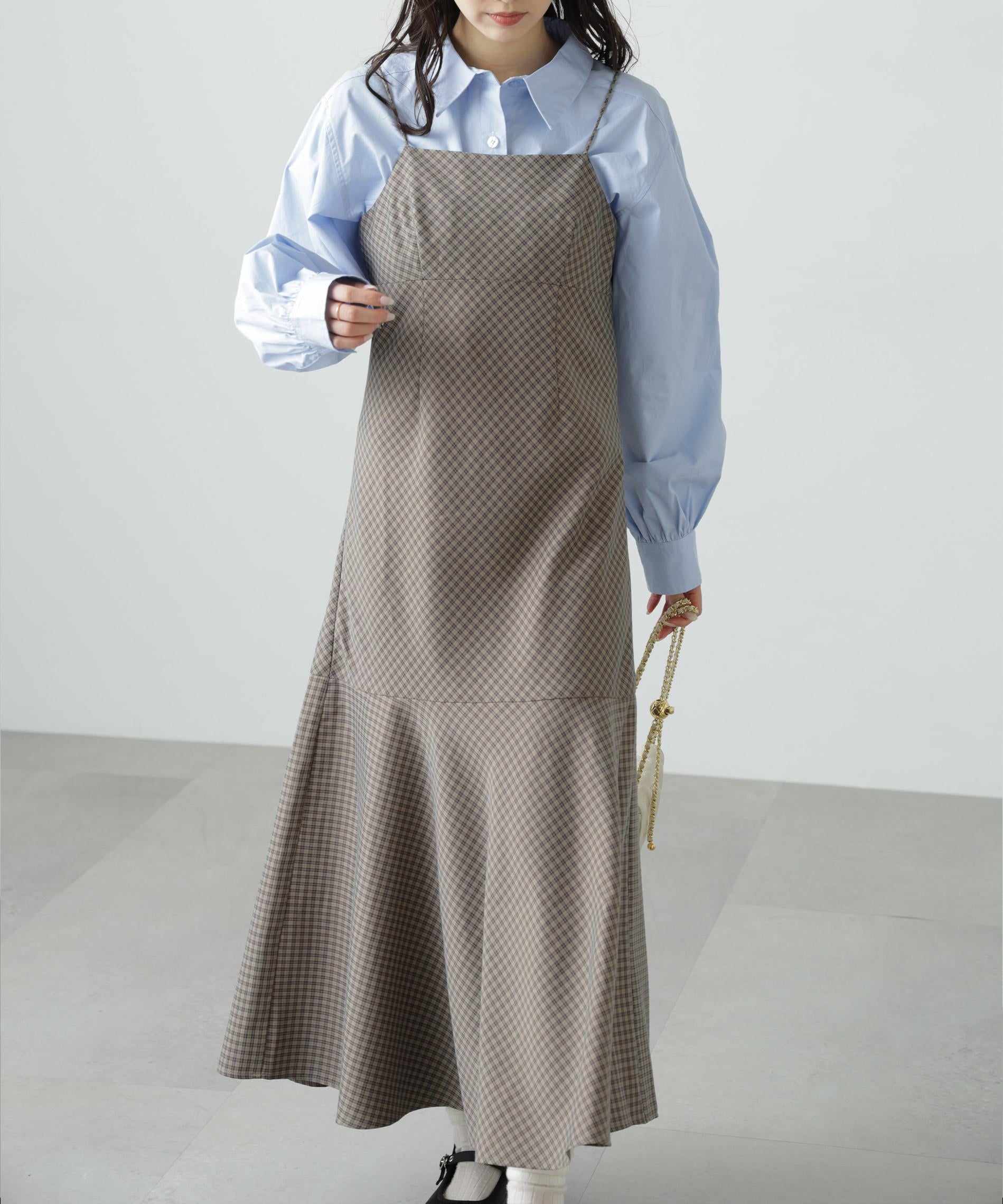 2ストラップマーメイドキャミワンピース ブラウンベース1