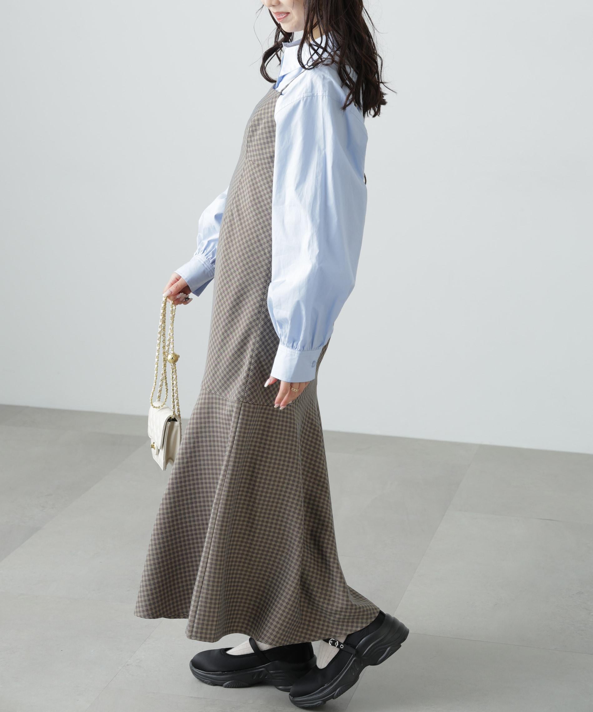 2ストラップマーメイドキャミワンピース ブラウンベース1