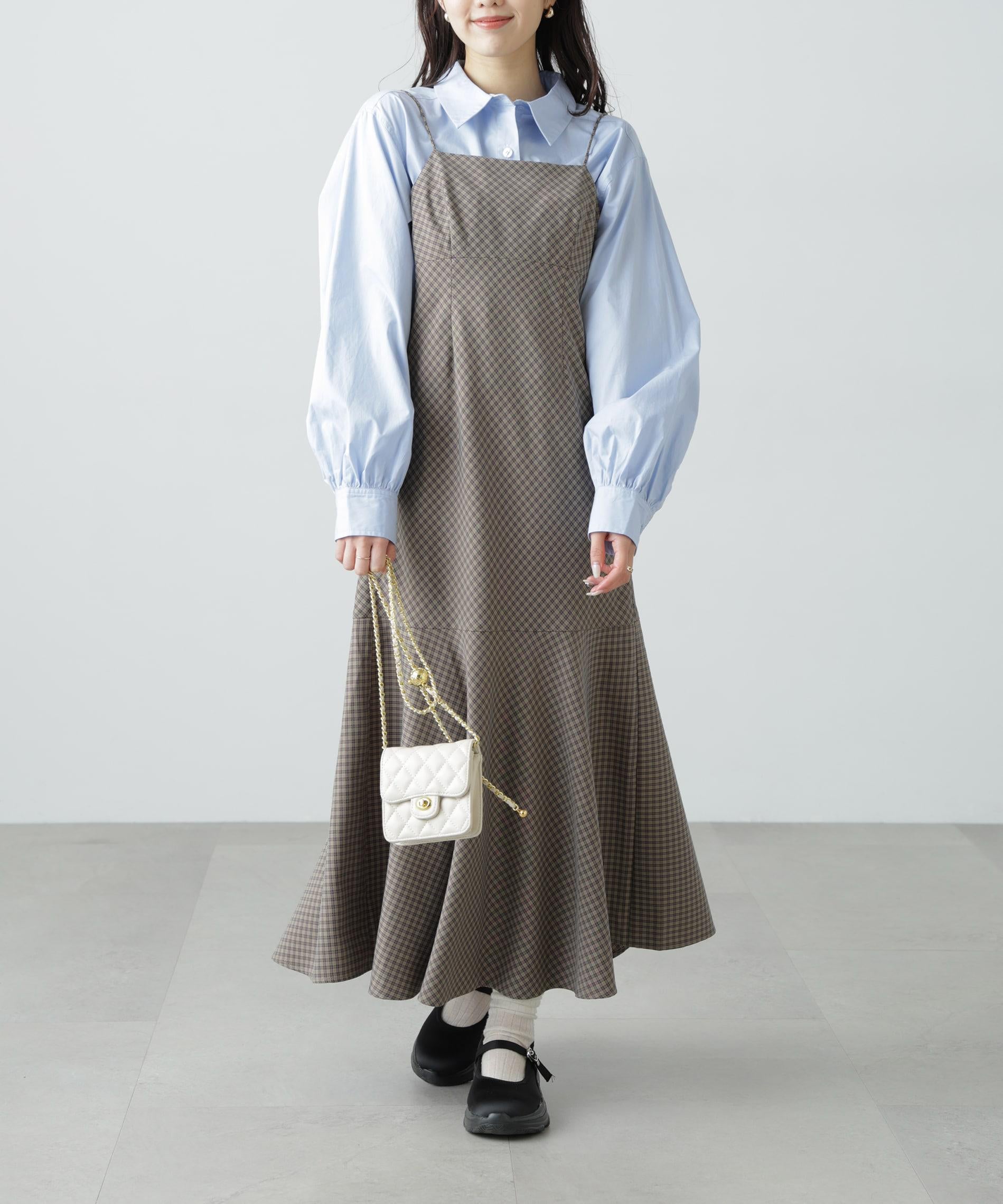 2ストラップマーメイドキャミワンピース ブラウンベース1