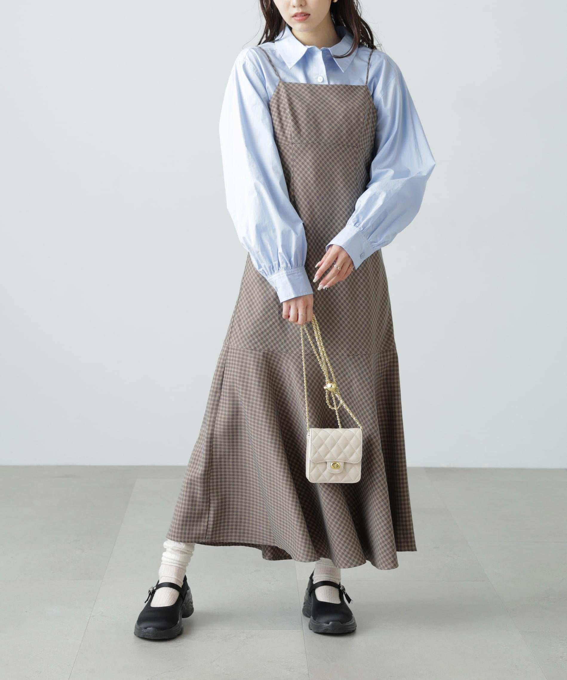 2ストラップマーメイドキャミワンピース ブラウンベース1