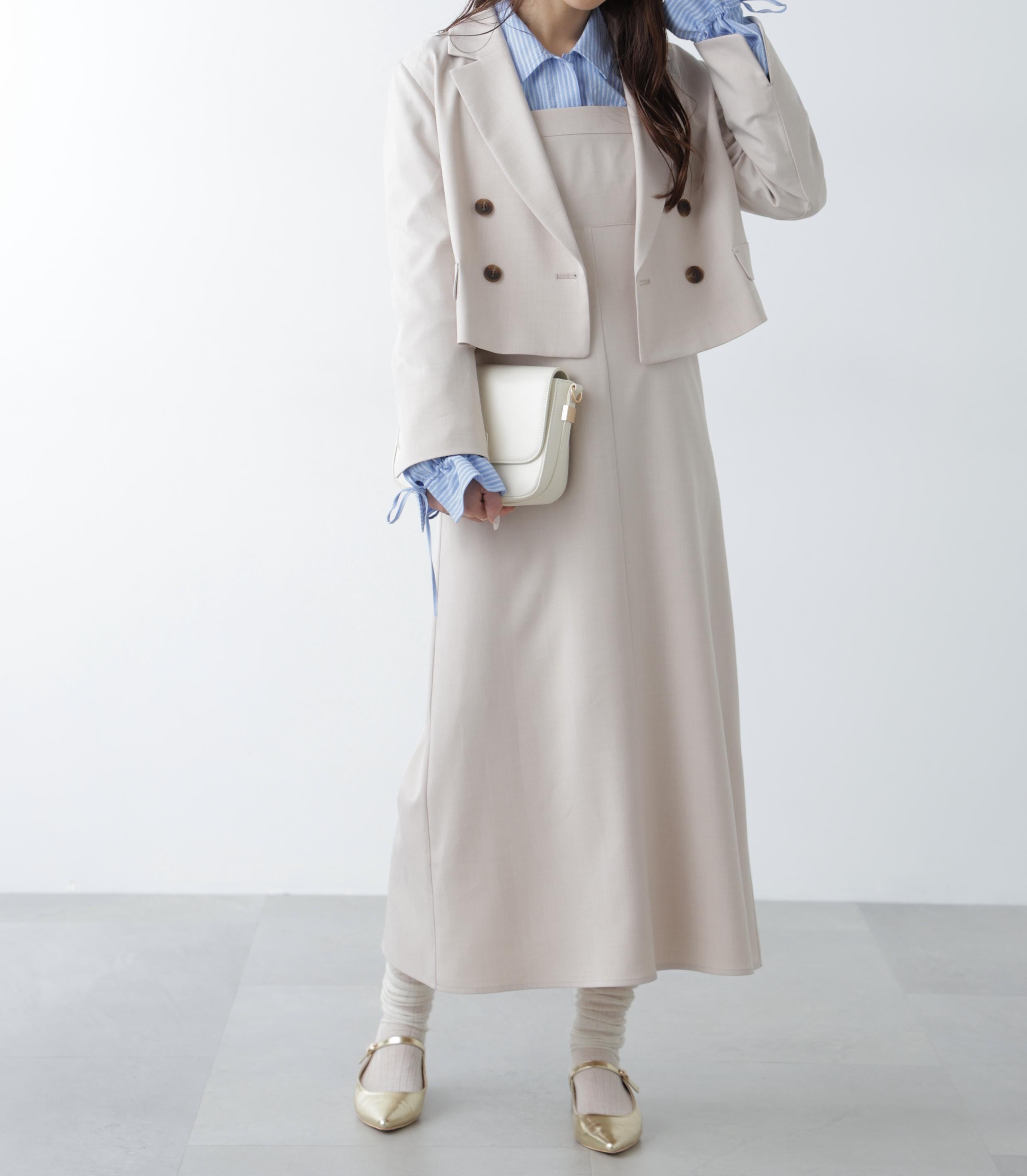 梳毛調合繊ステッチナローキャミワンピース ライトベージュ