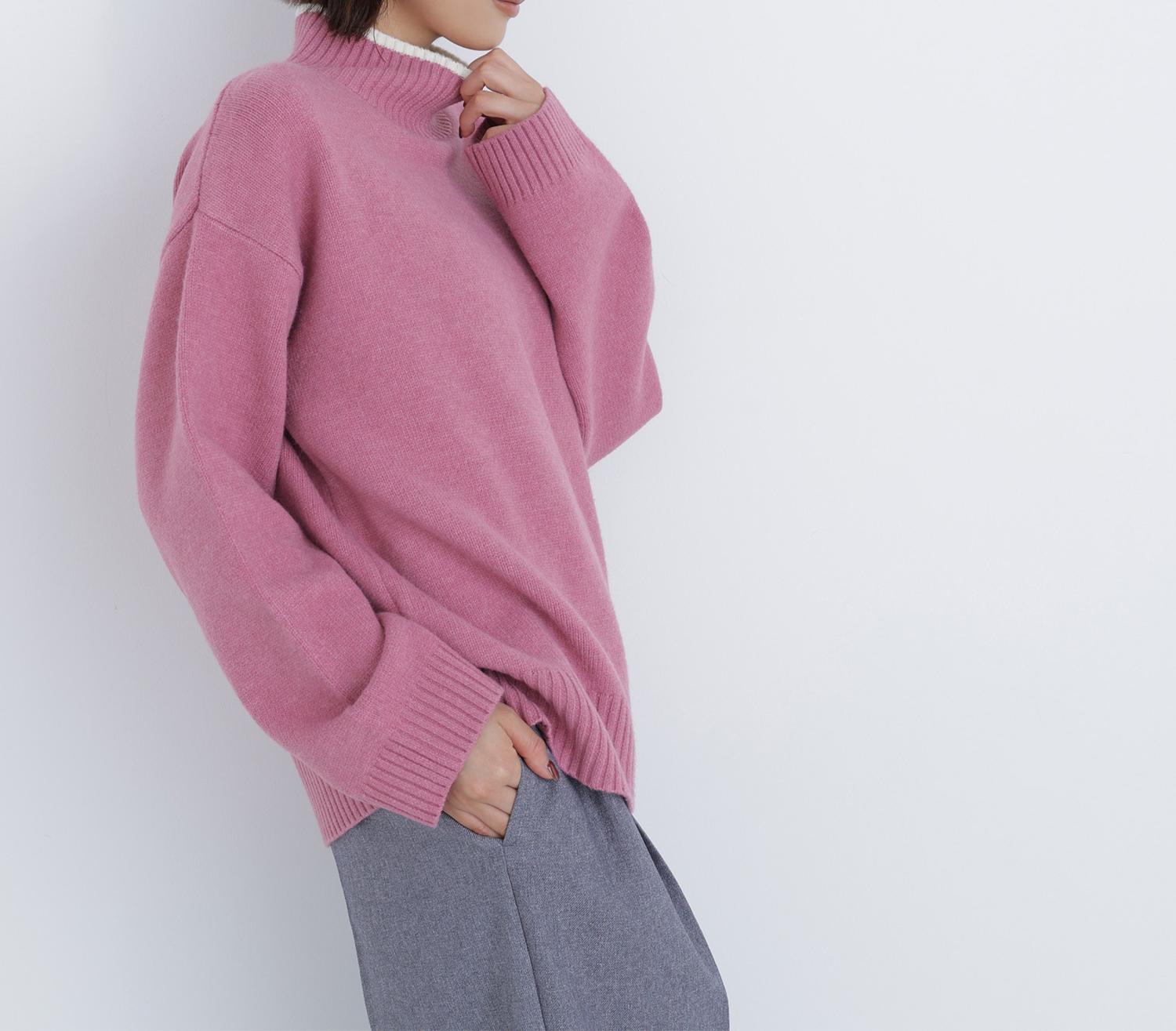 バックボタンタートルニット ピンク