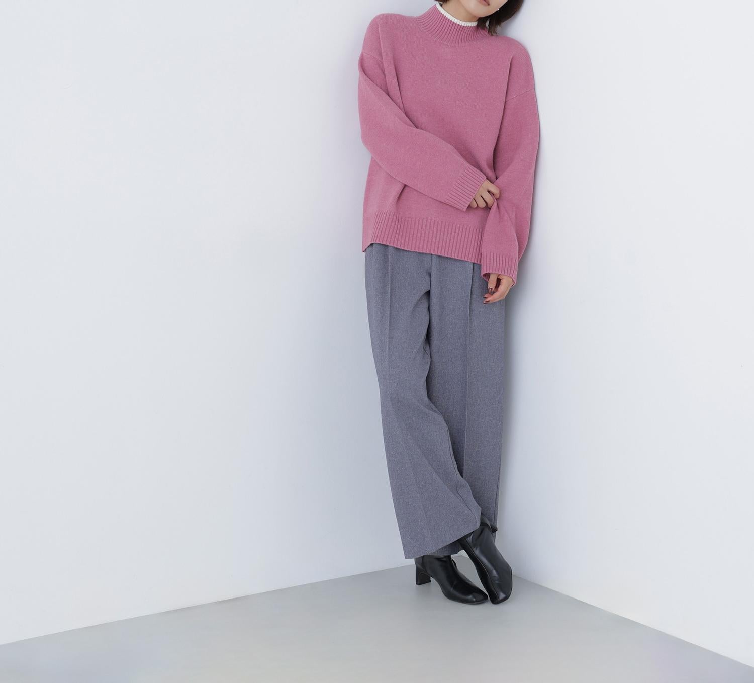 バックボタンタートルニット ピンク