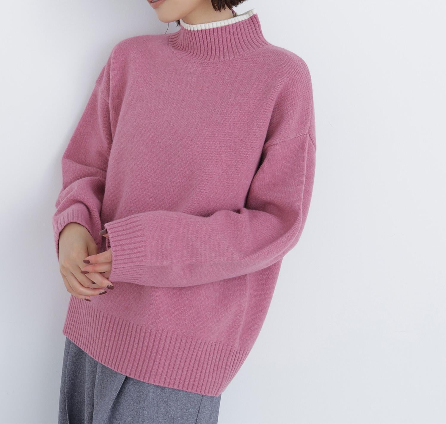 バックボタンタートルニット ピンク