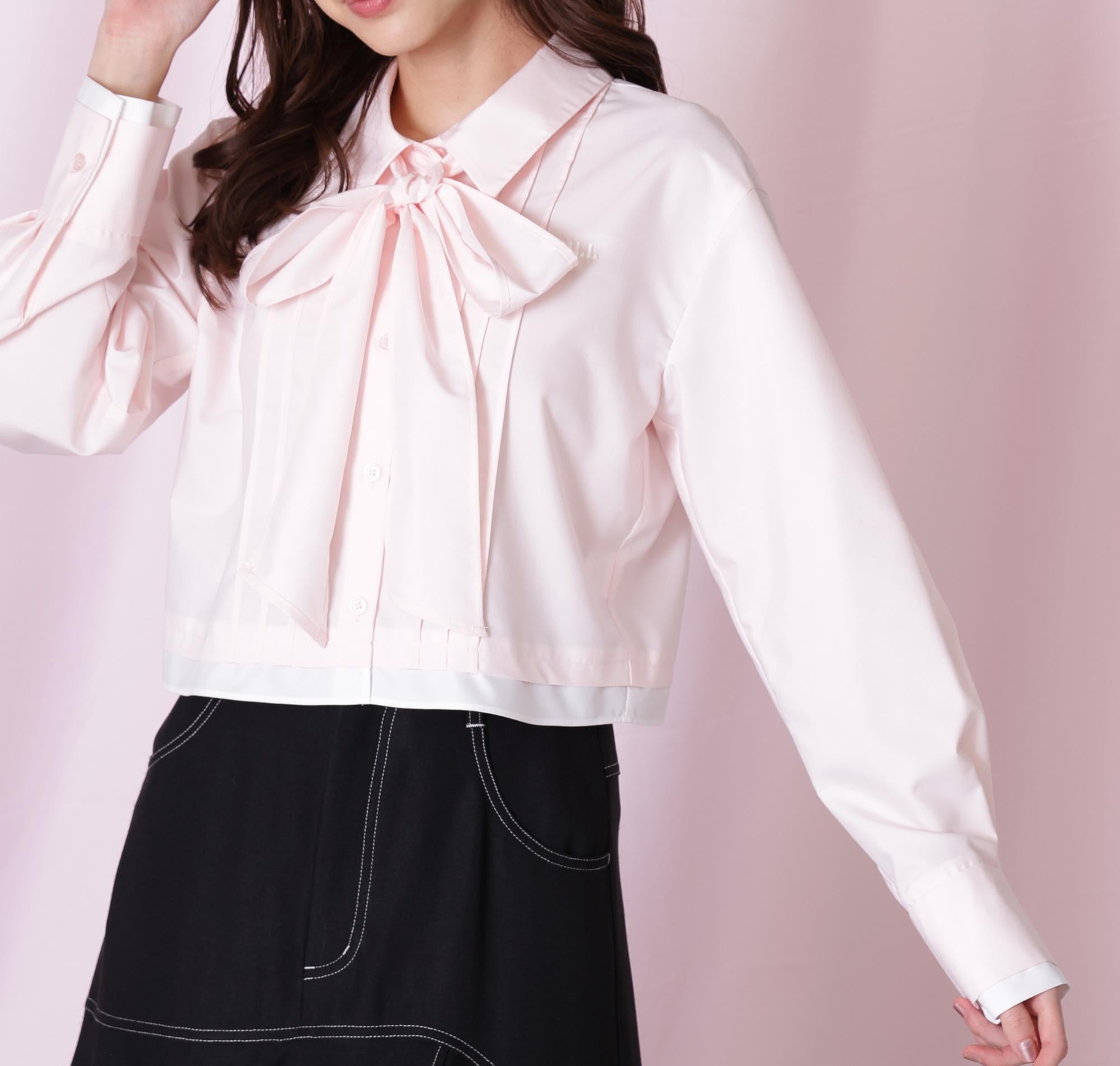 ヘムレイヤードクロップドシャツ ピンク