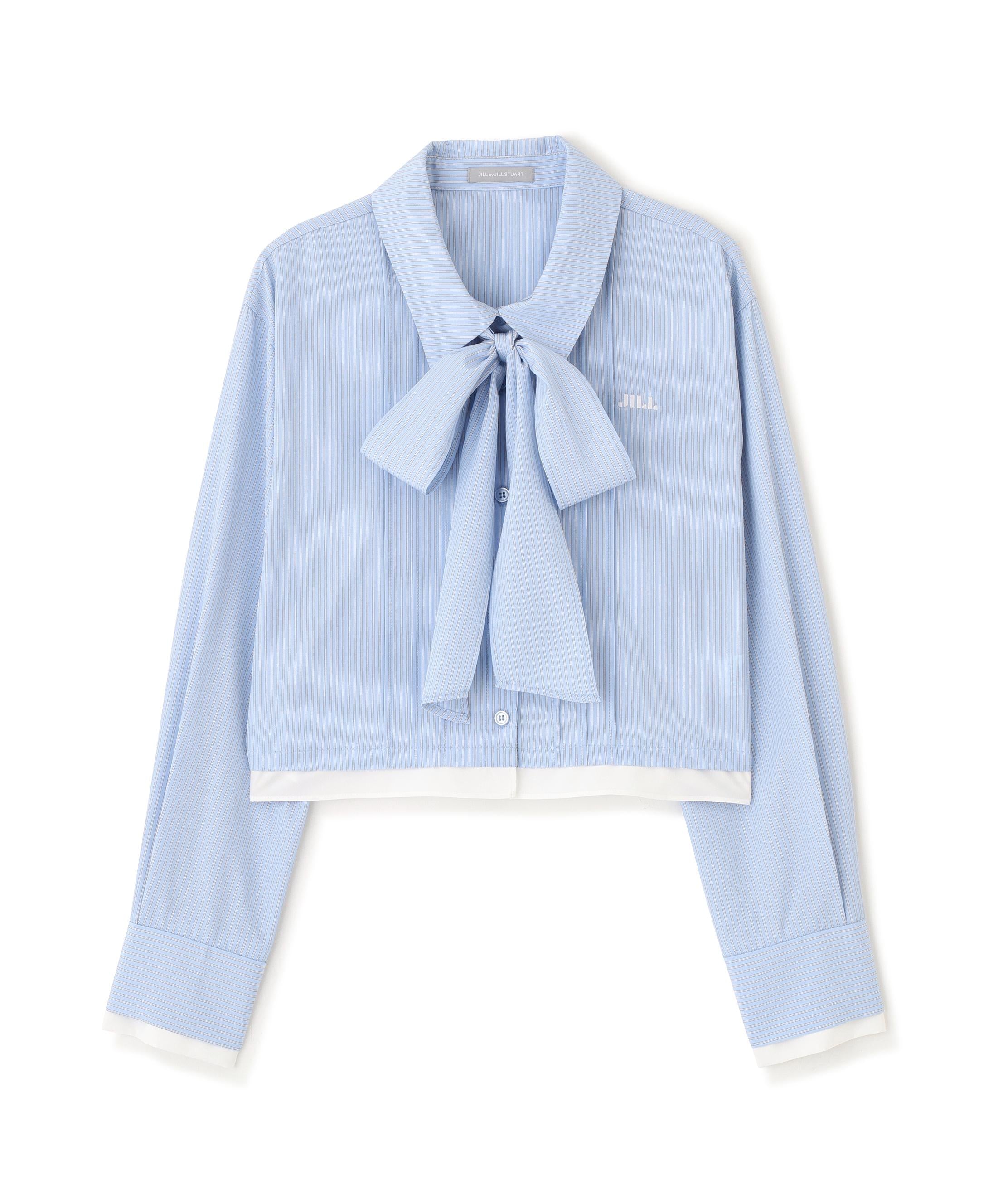 ヘムレイヤードクロップドシャツ ブルーストライプ1