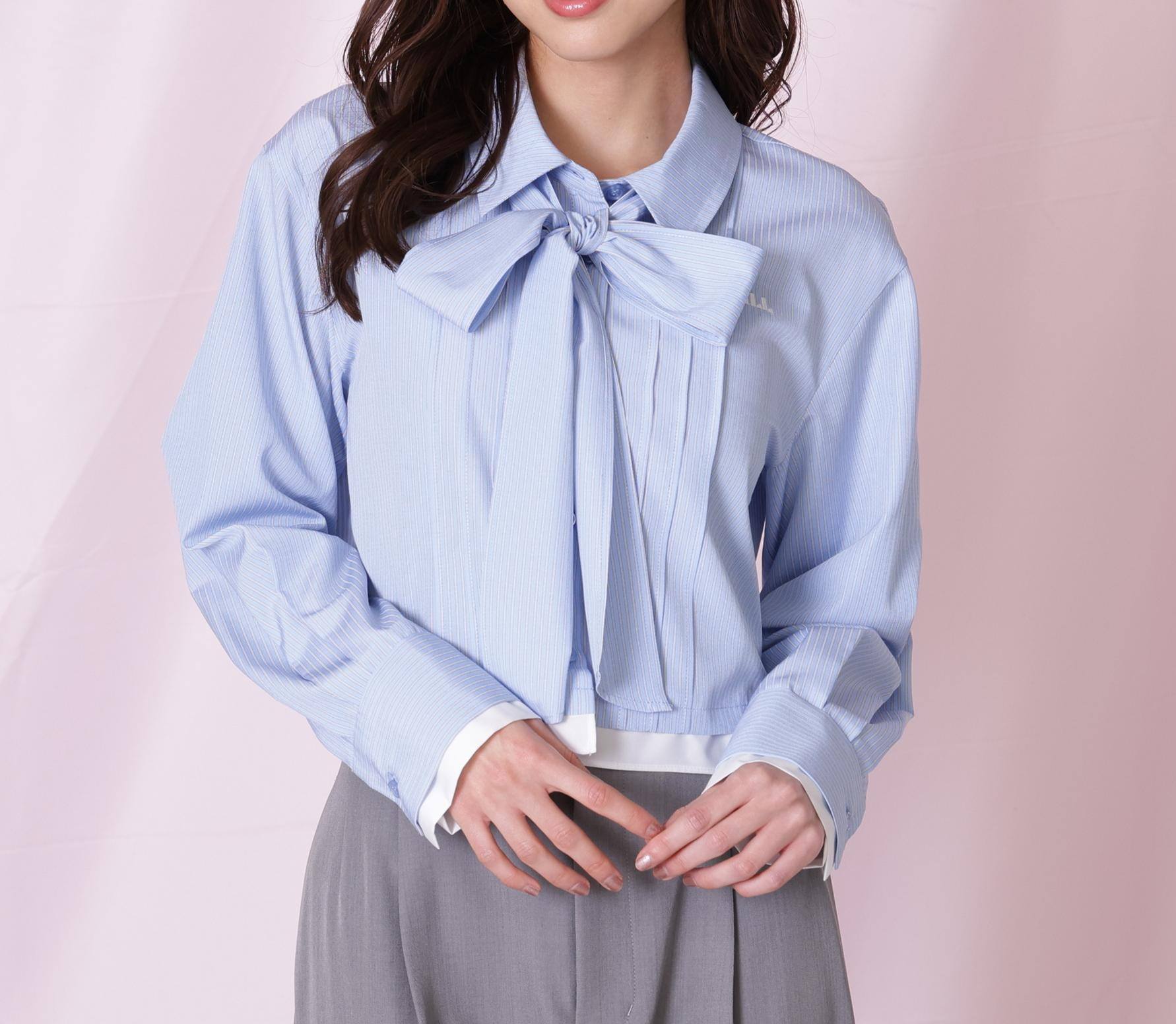 ヘムレイヤードクロップドシャツ ブルーストライプ1