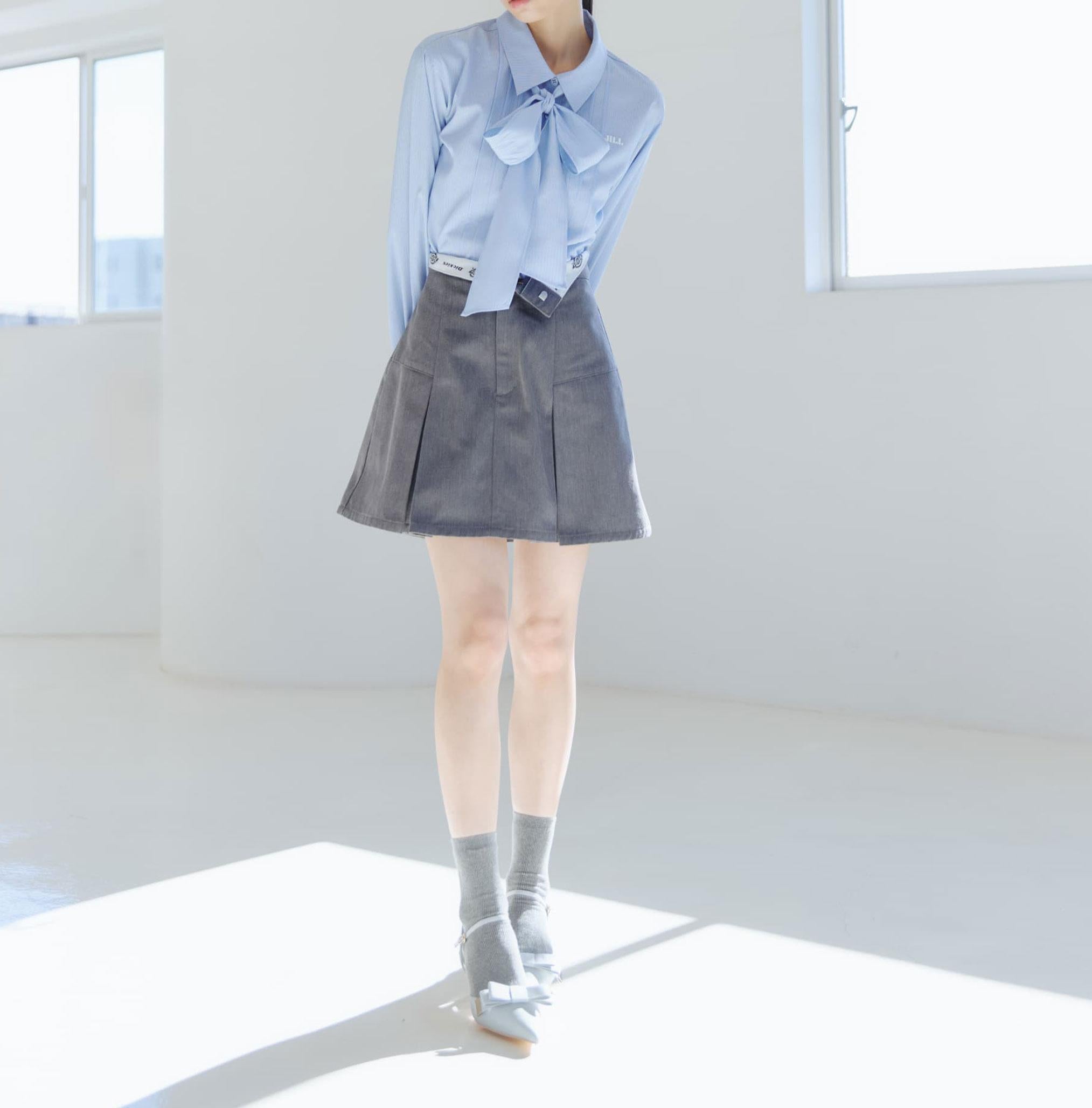 ヘムレイヤードクロップドシャツ ブルーストライプ1