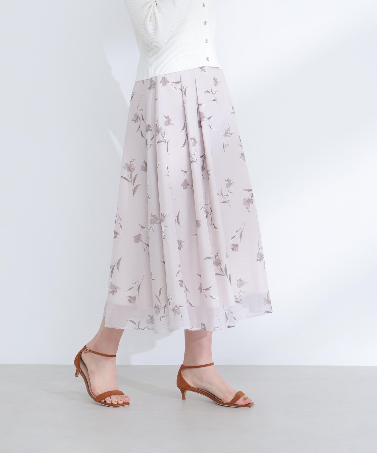 フラワープリントフレアスカート ベージュベース2