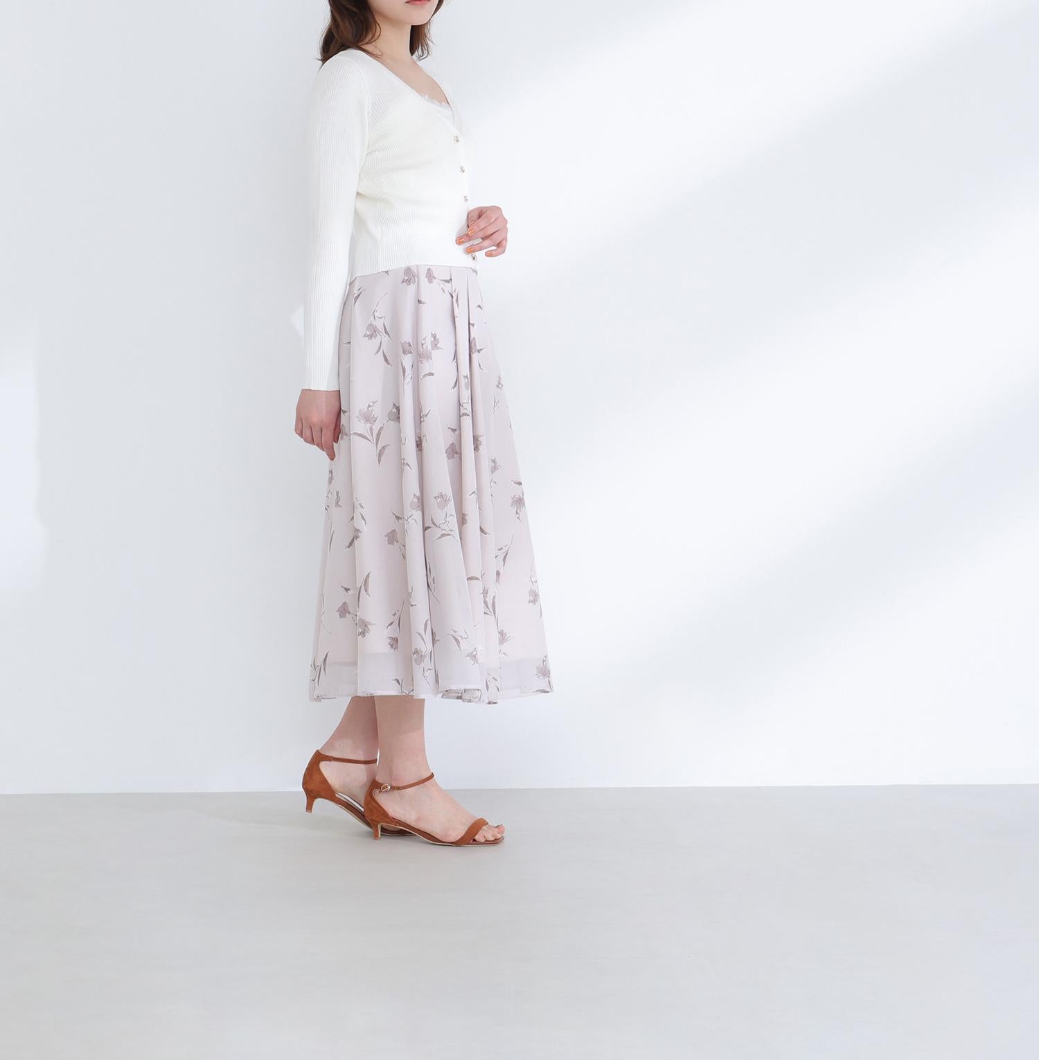 フラワープリントフレアスカート ベージュベース2