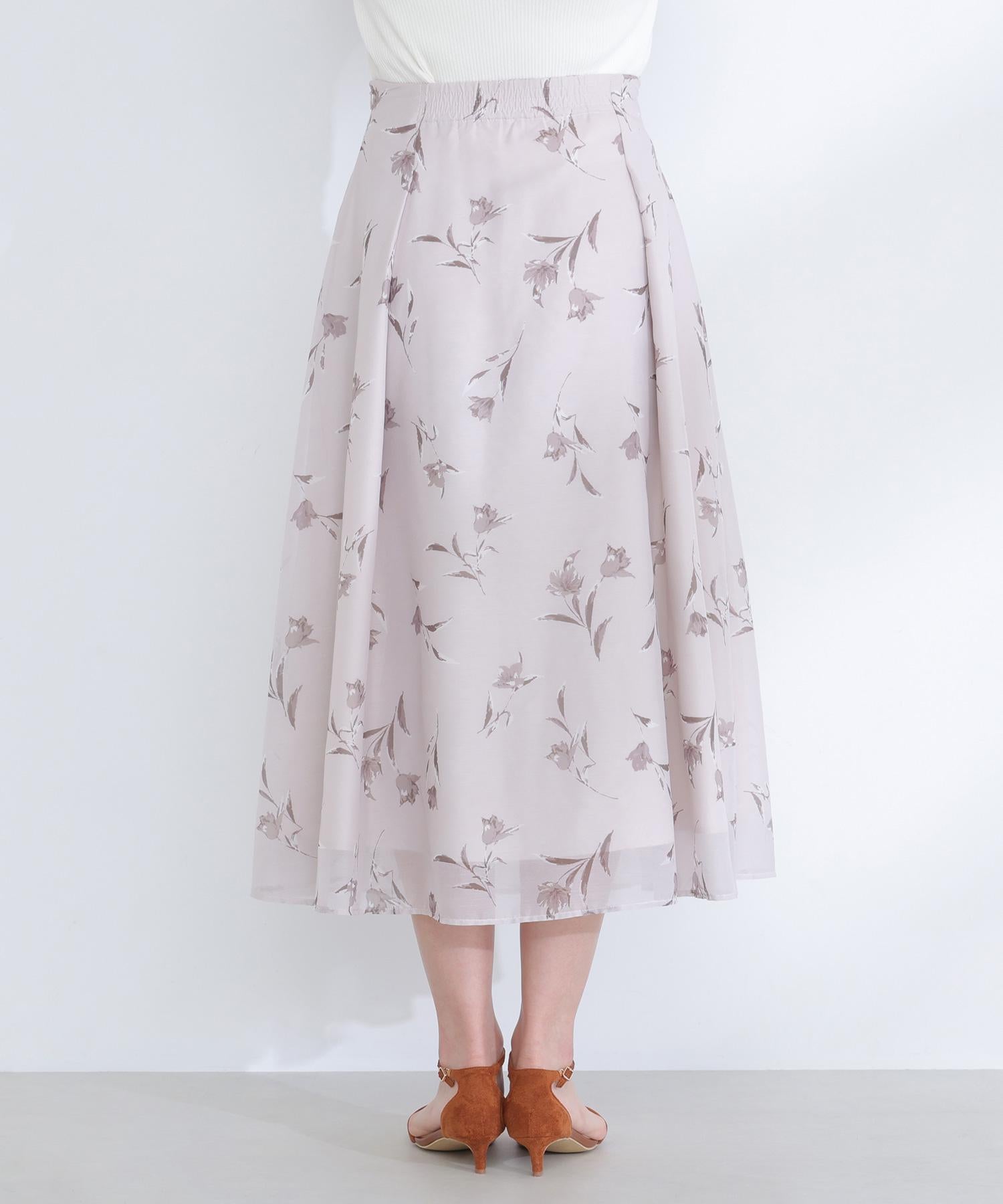フラワープリントフレアスカート ベージュベース2