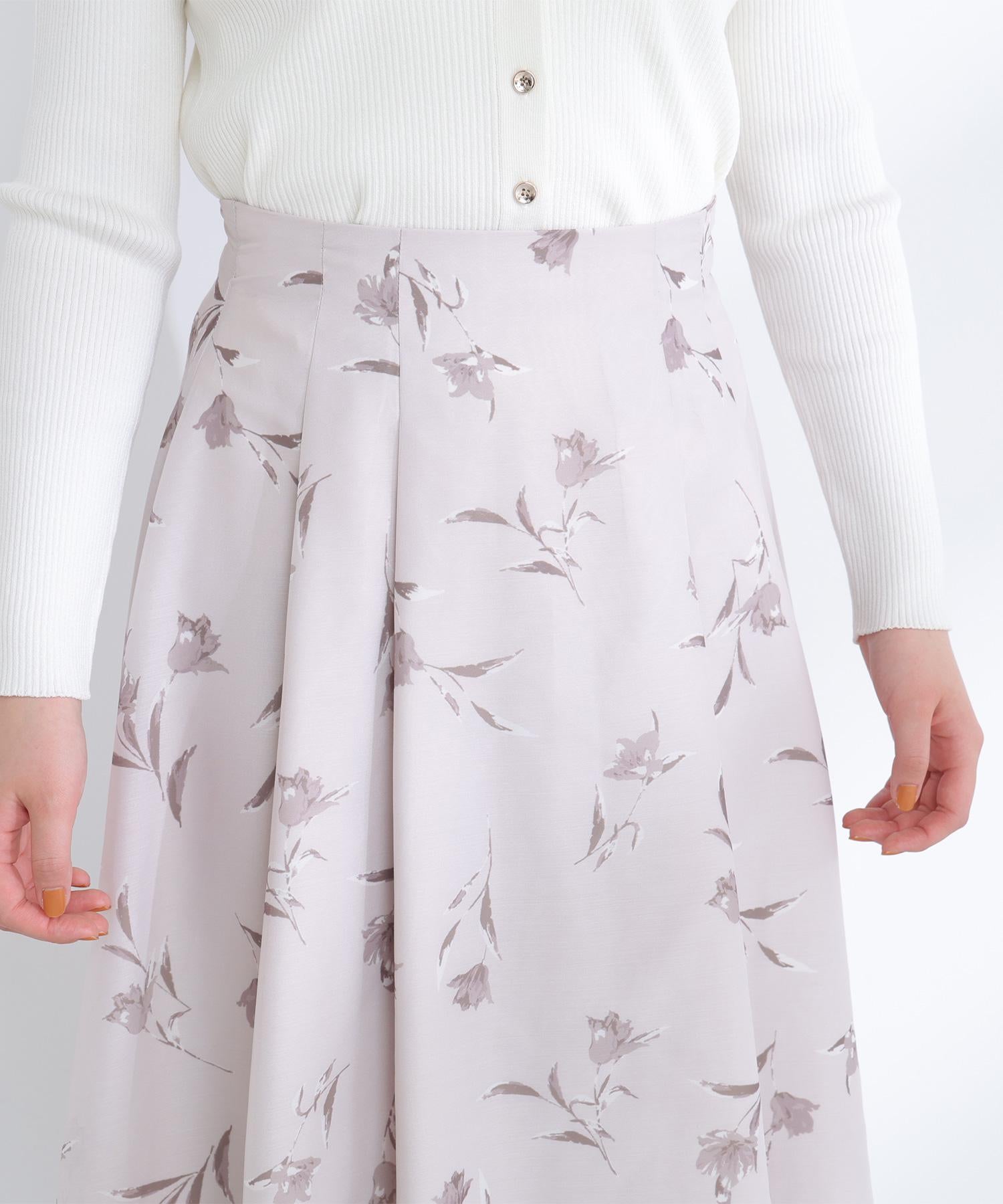 フラワープリントフレアスカート ベージュベース2