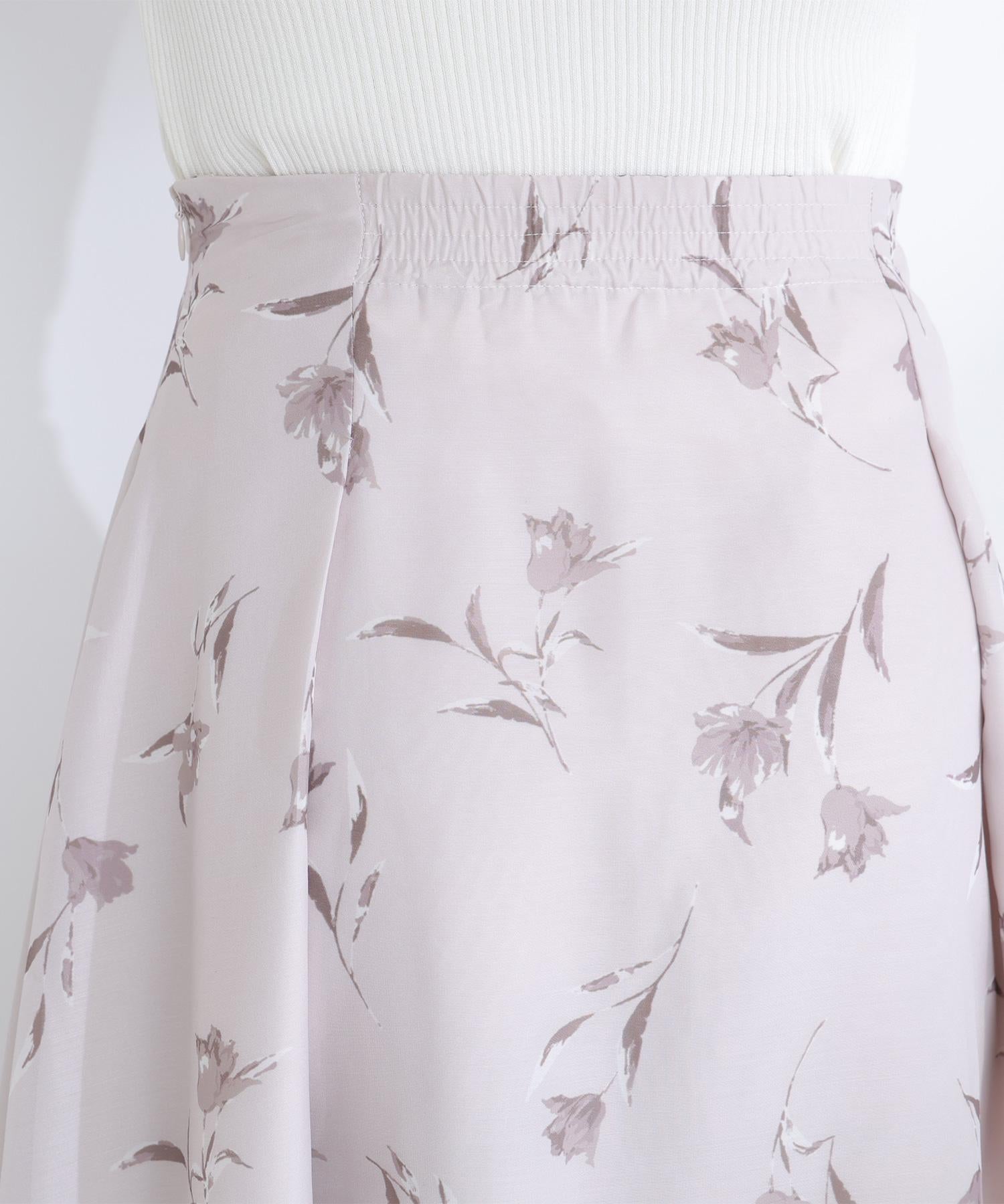 フラワープリントフレアスカート ベージュベース2