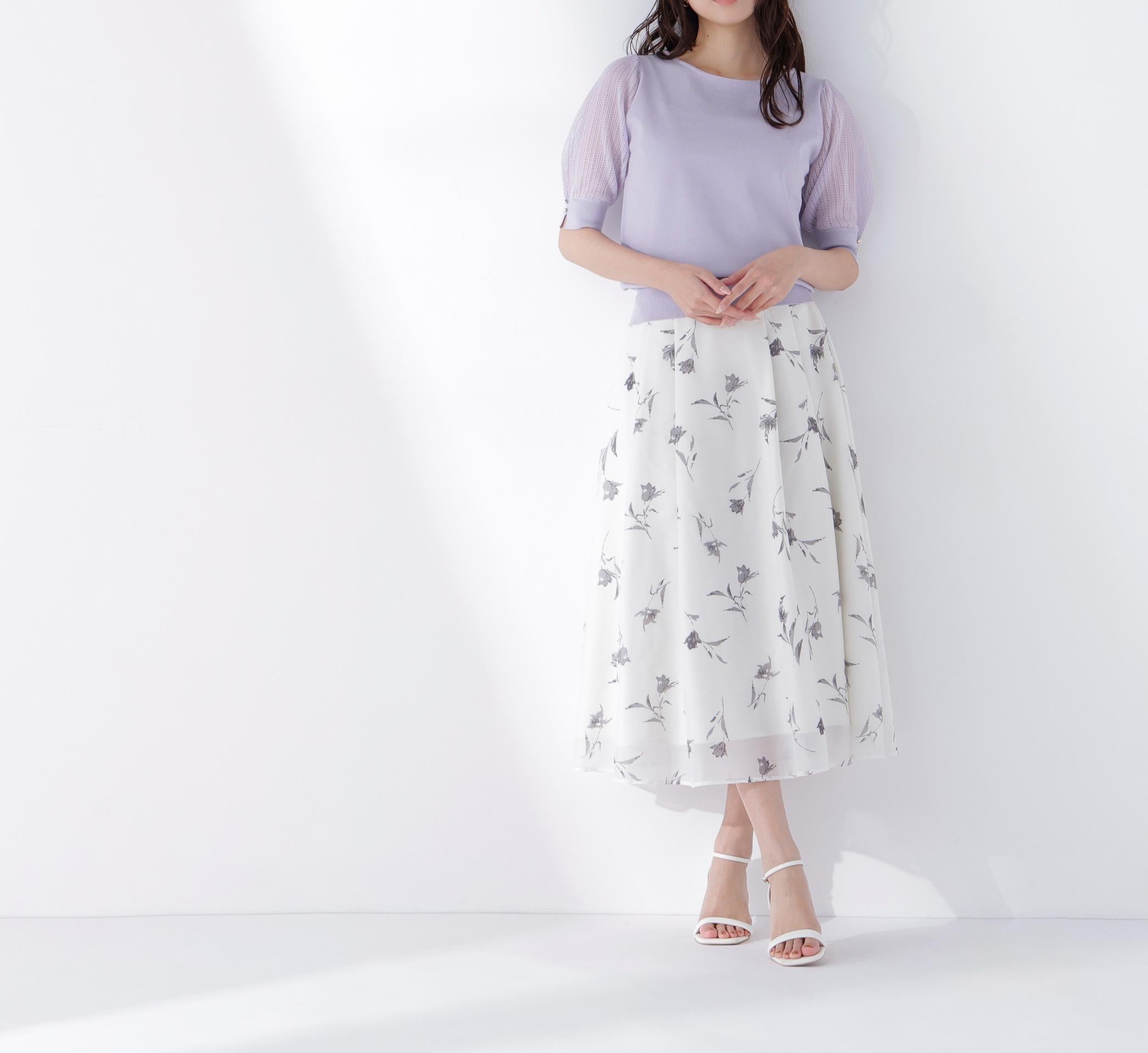 フラワープリントフレアスカート ベージュベース2