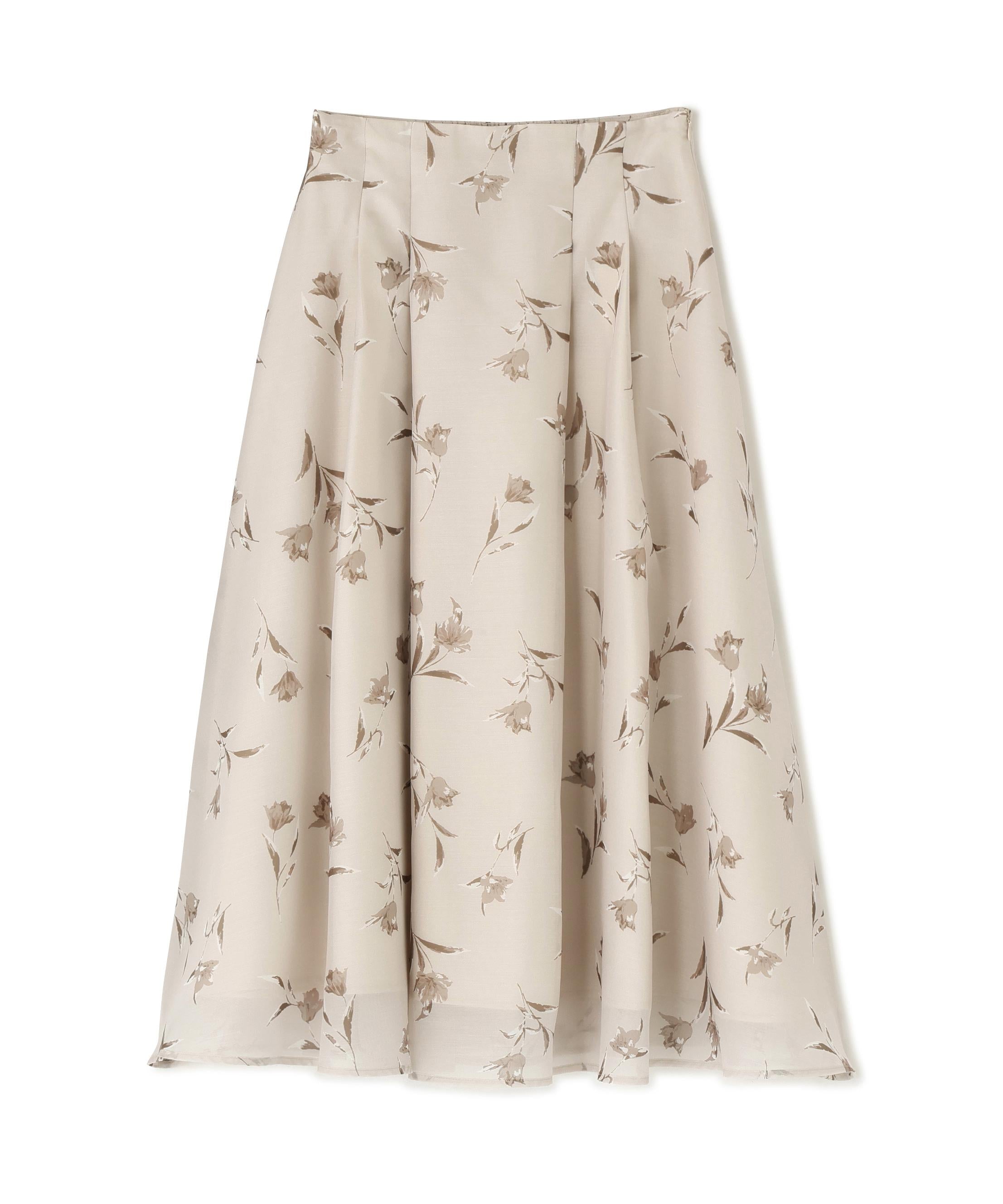 フラワープリントフレアスカート ベージュベース2