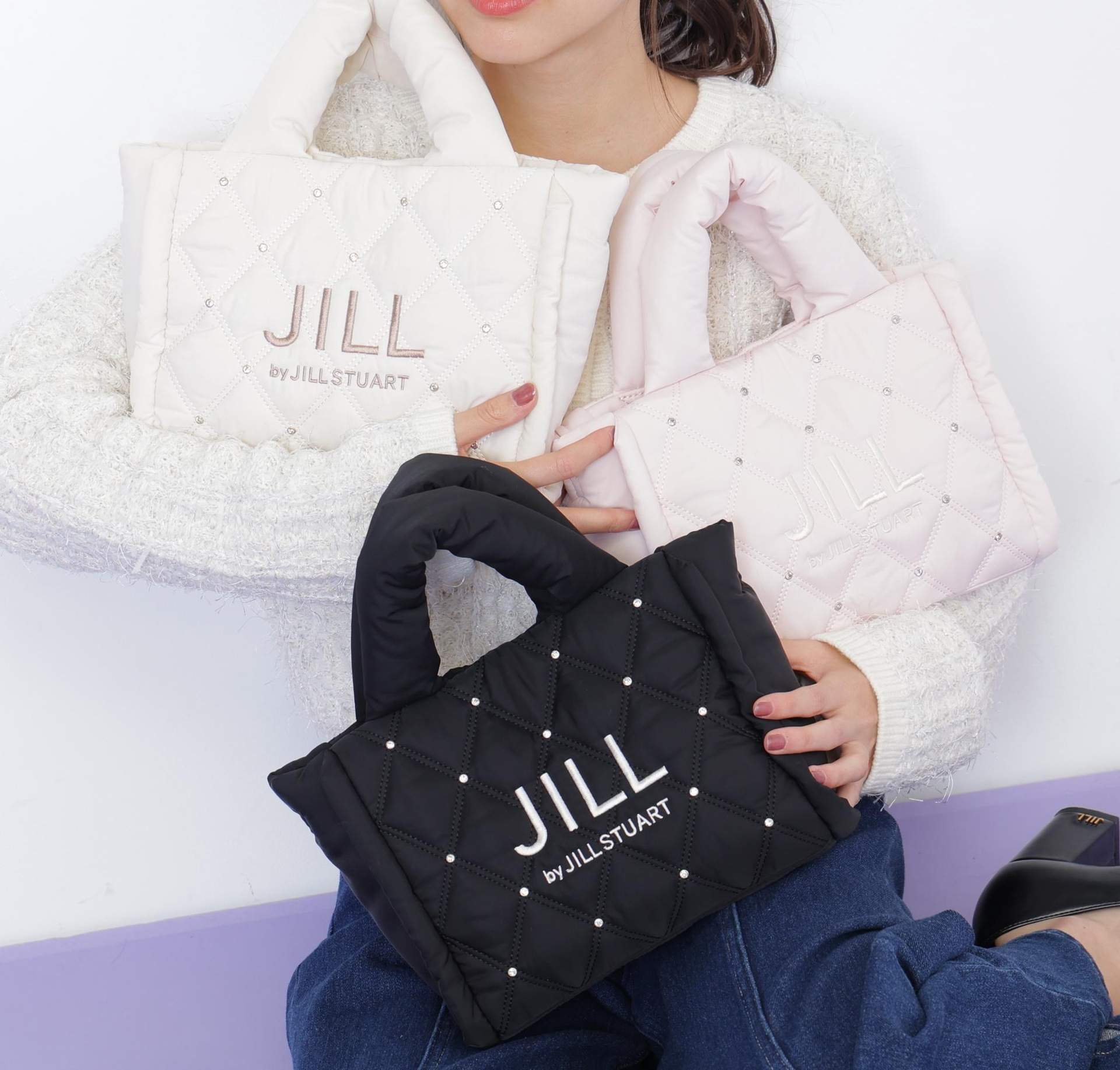 キルティングパフトートバッグ ホワイト