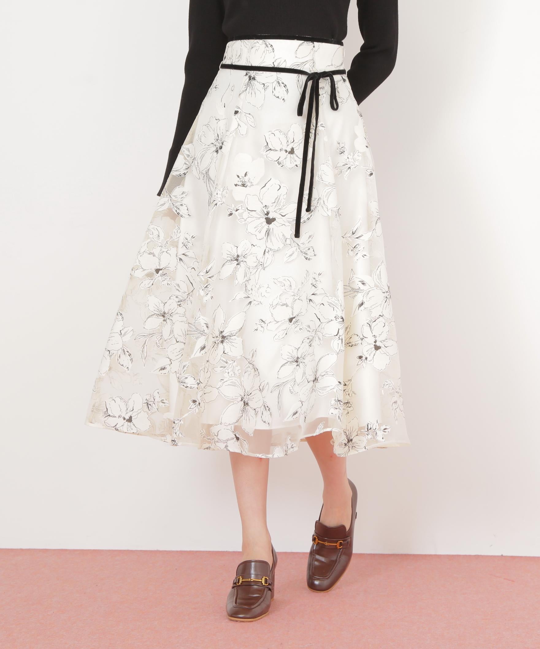 ベロアリボンオパールフラワースカート エクリュ