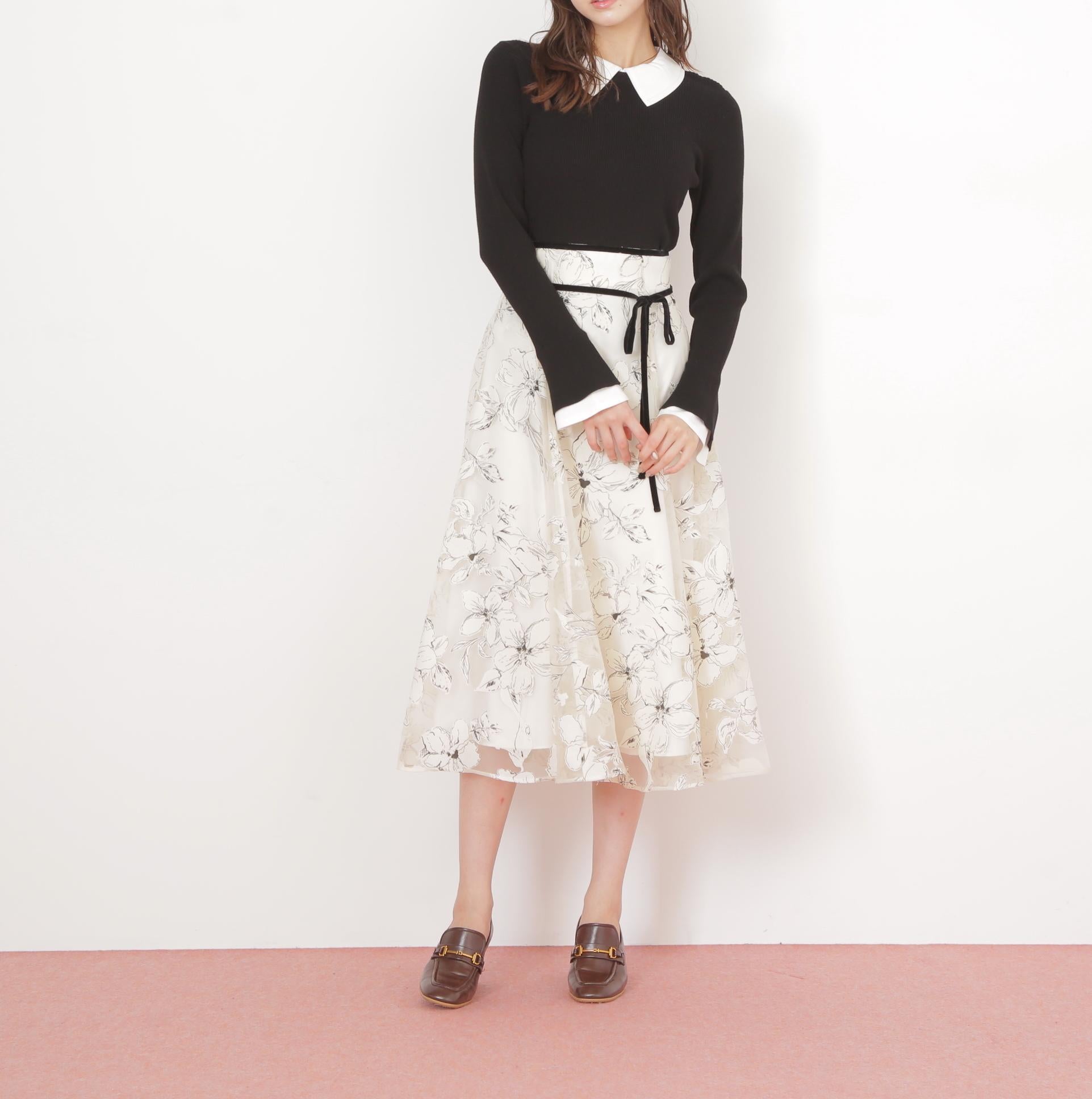 ベロアリボンオパールフラワースカート エクリュ