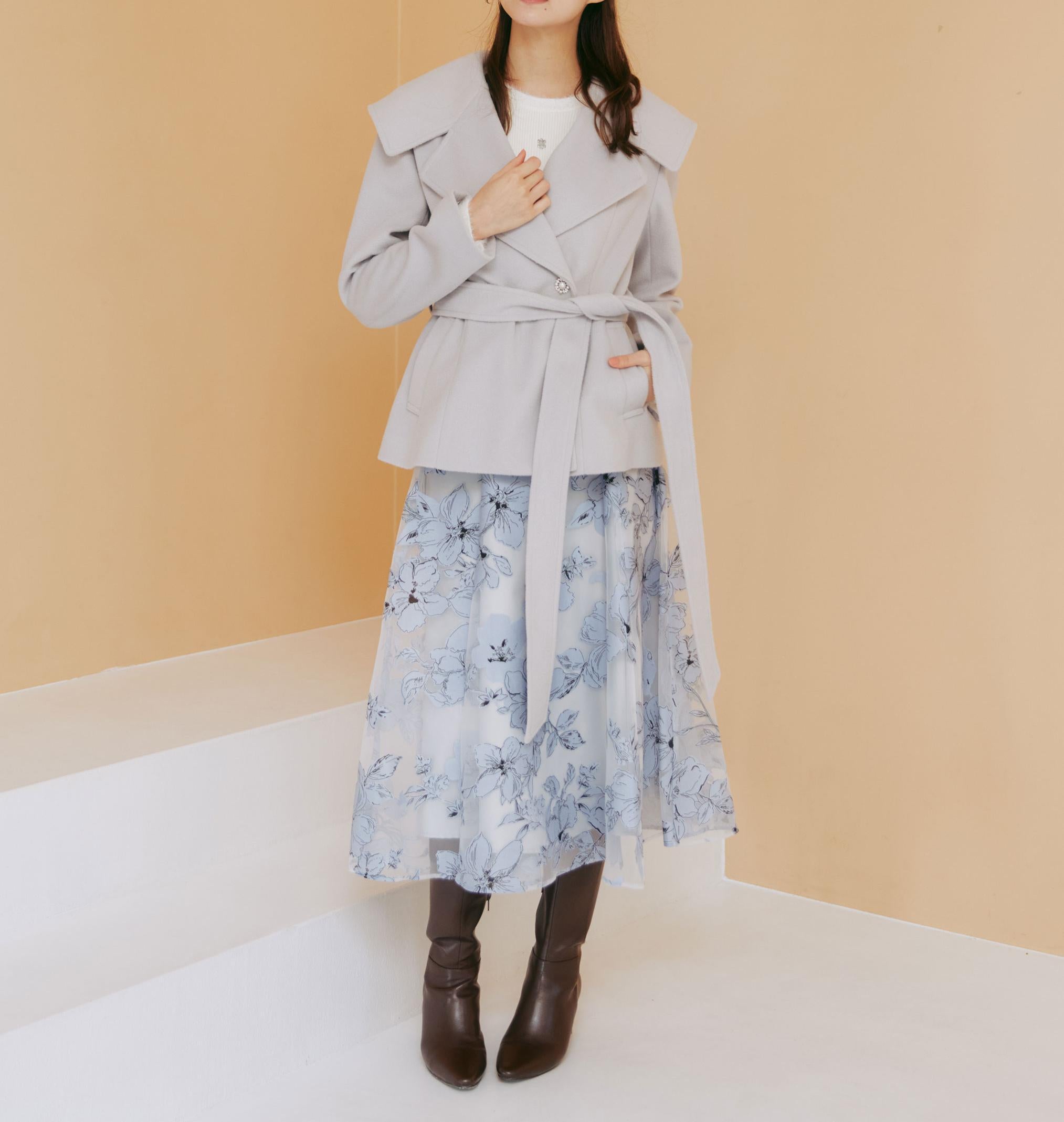 ベロアリボンオパールフラワースカート ブルー