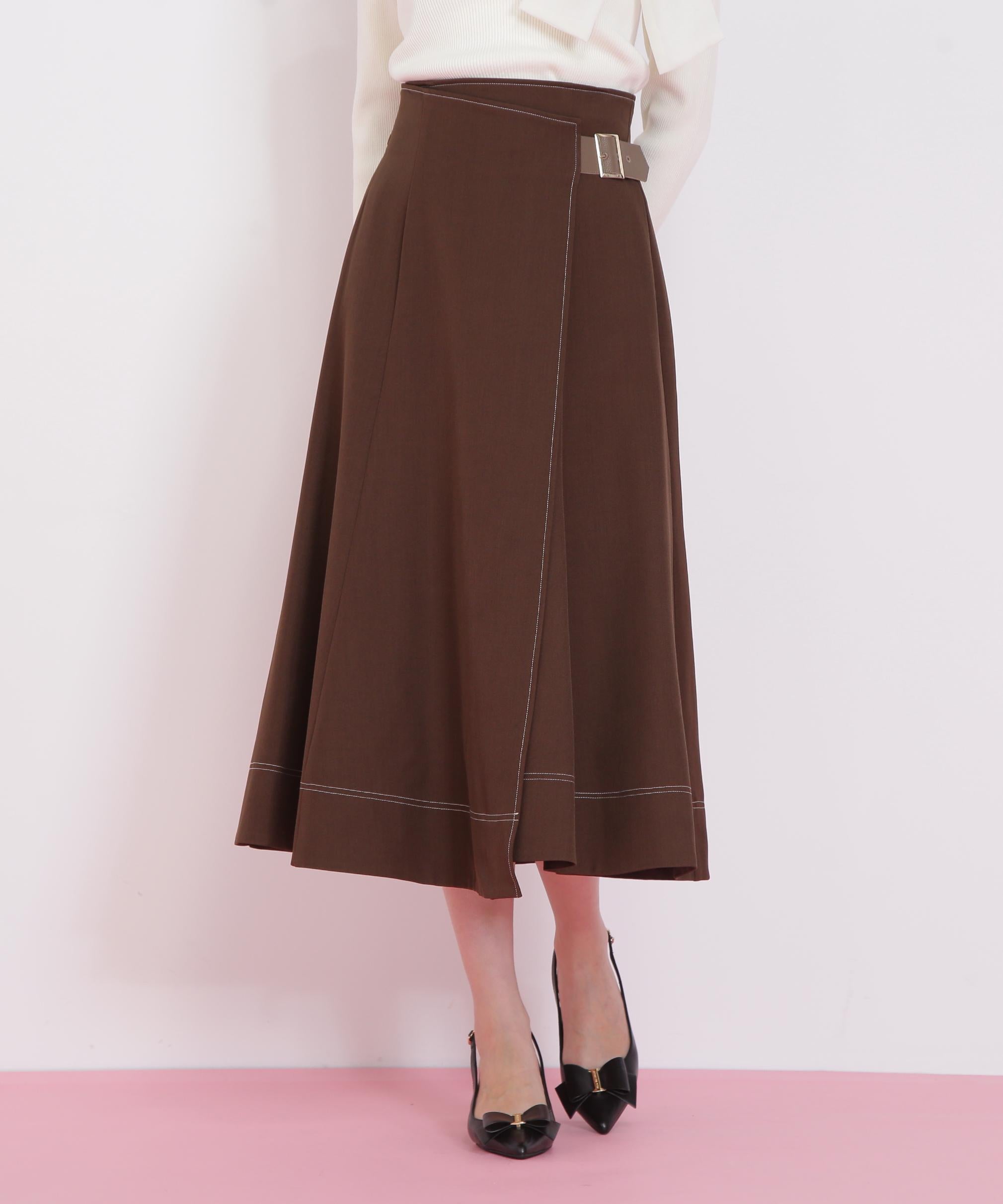 ラップフレアステッチスカート ブラウン