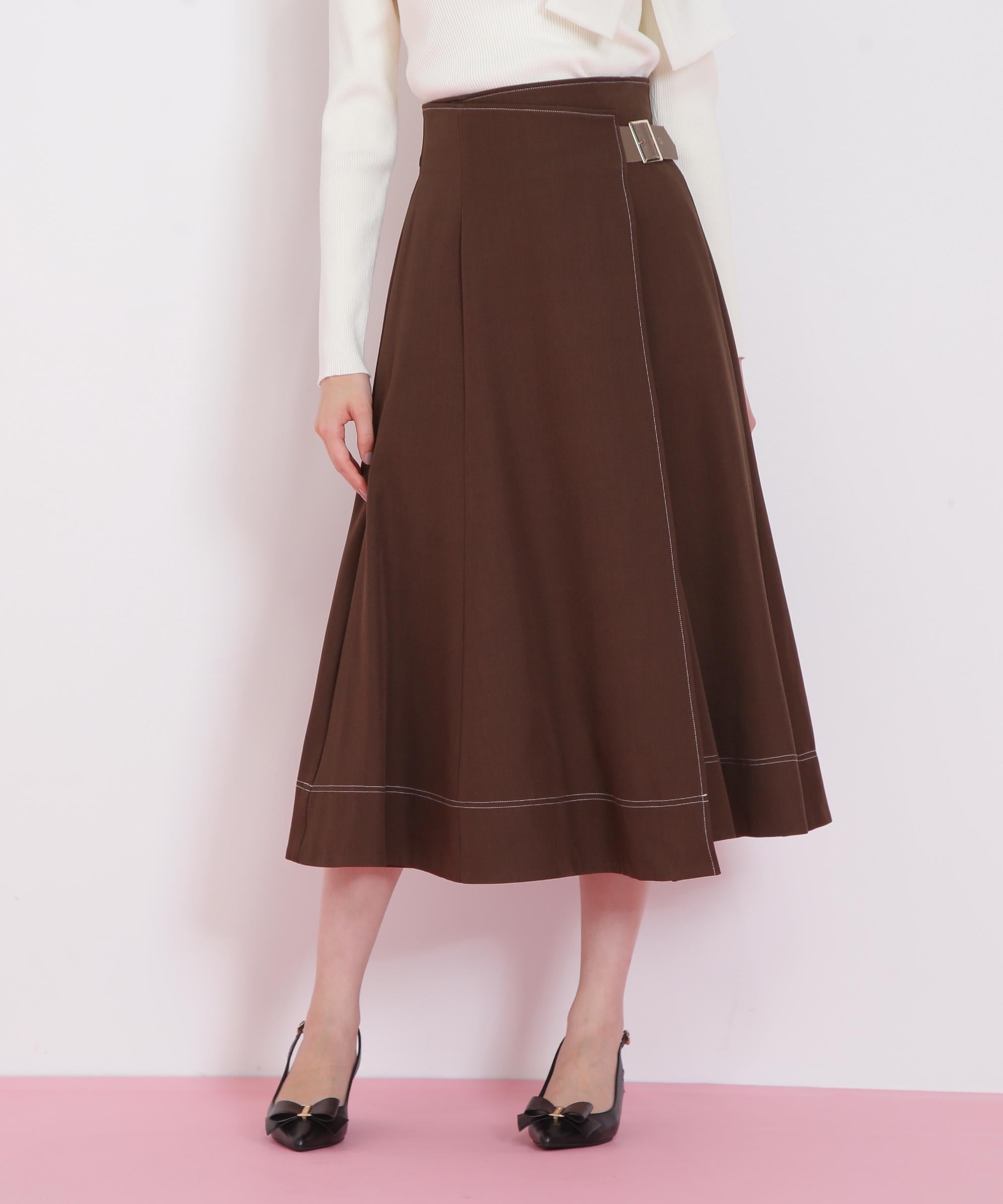 ラップフレアステッチスカート ブラウン