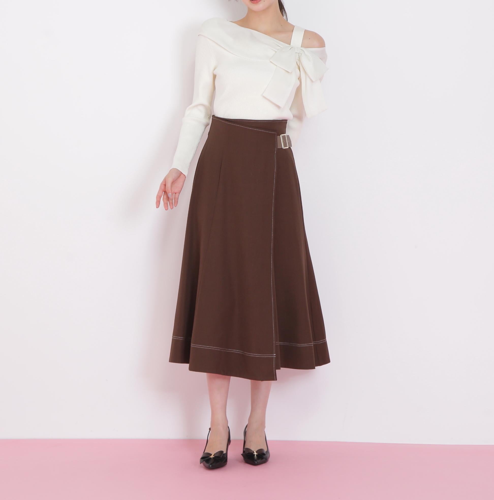 ラップフレアステッチスカート ブラウン