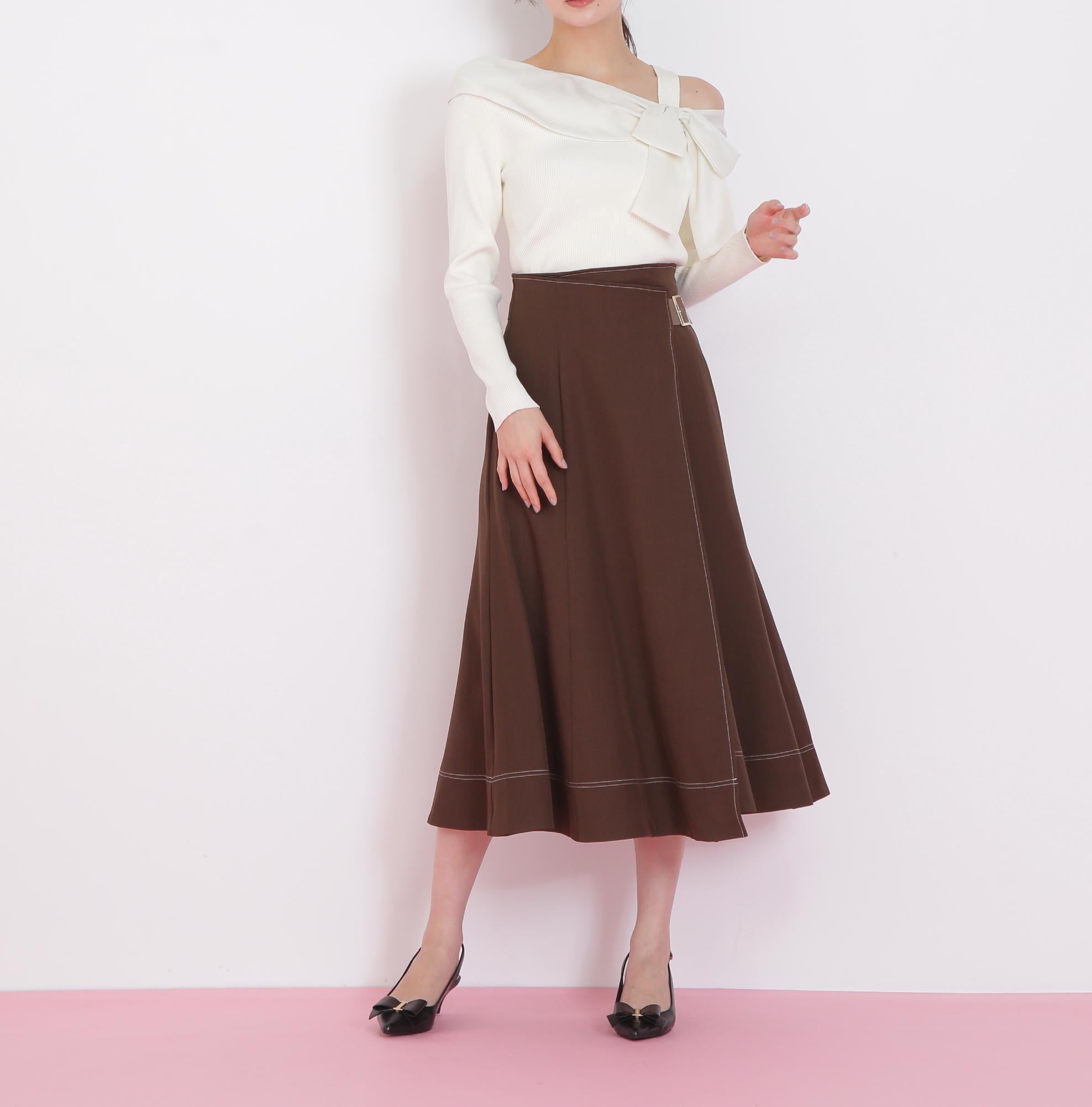 ラップフレアステッチスカート ブラウン