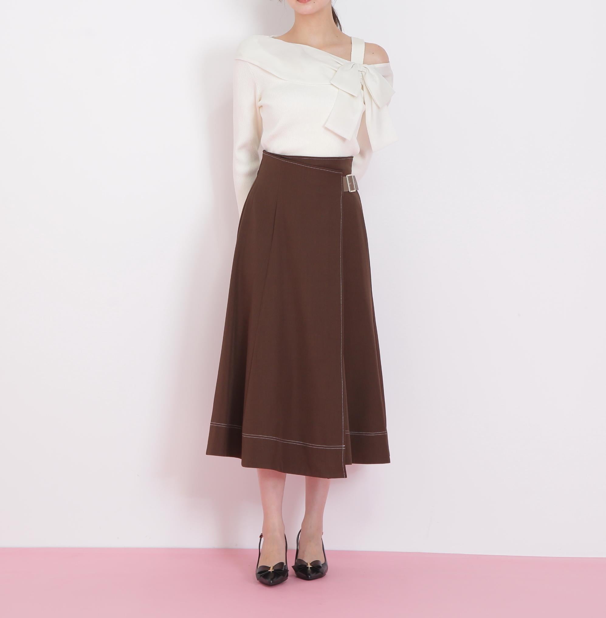 ラップフレアステッチスカート ブラウン