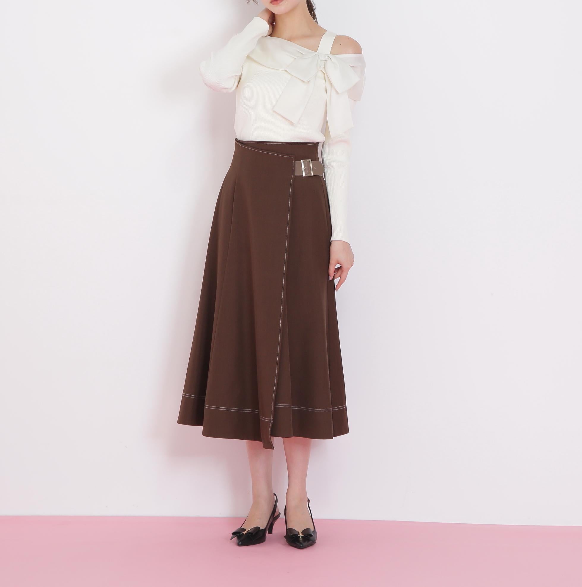 ラップフレアステッチスカート ブラウン