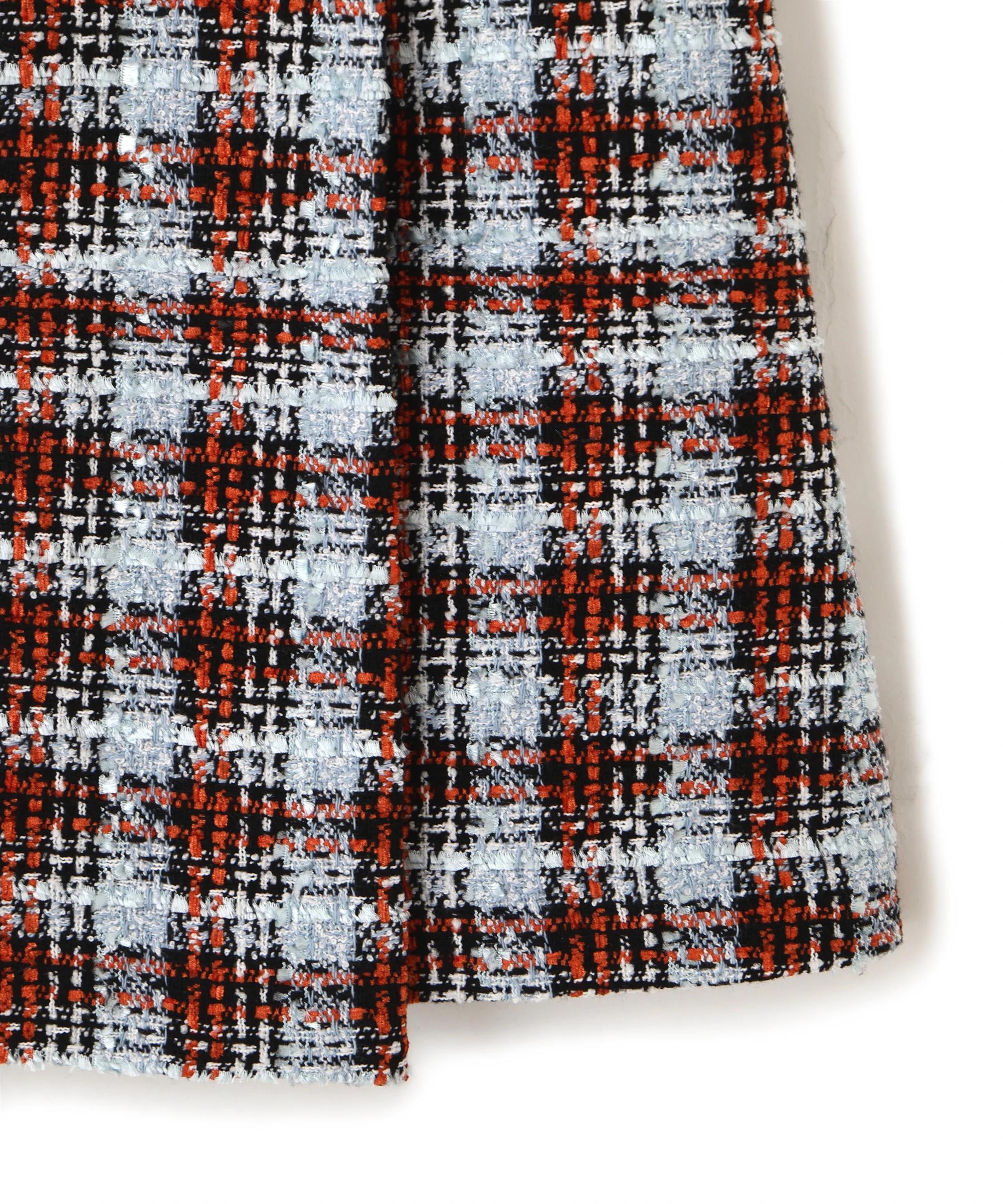 ツィードチェックビジュー釦ミニスカート ブルー1