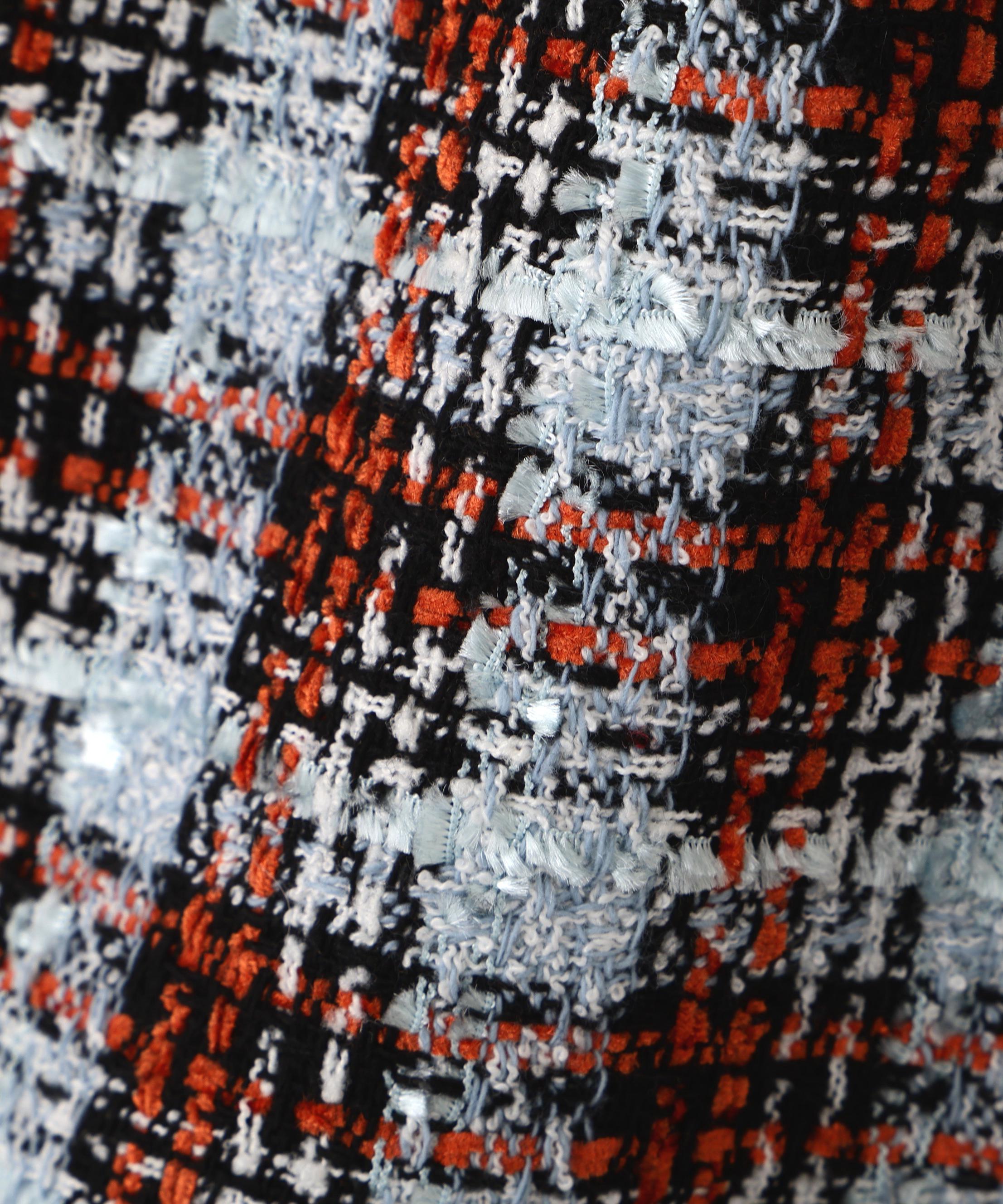 ツィードチェックビジュー釦ミニスカート ブルー1