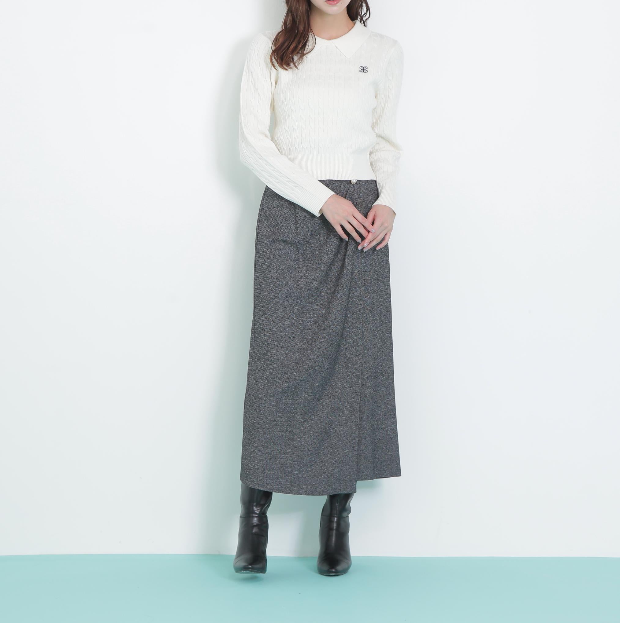 パール釦ラップタイトスカート ブラックミックス1