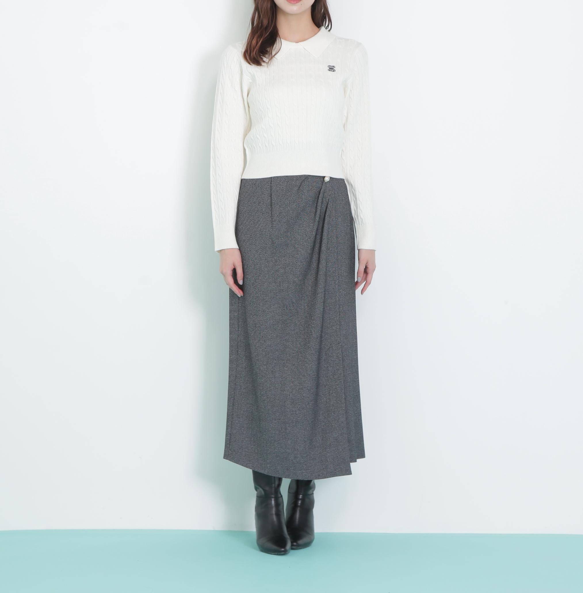 パール釦ラップタイトスカート ブラックミックス1