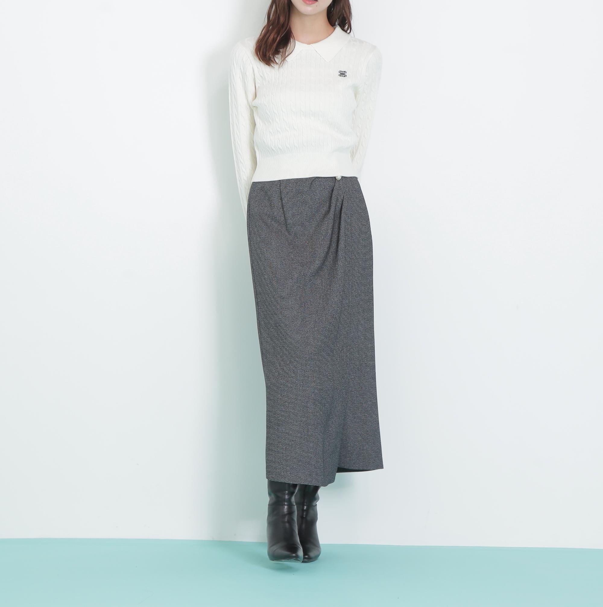 パール釦ラップタイトスカート ブラックミックス1