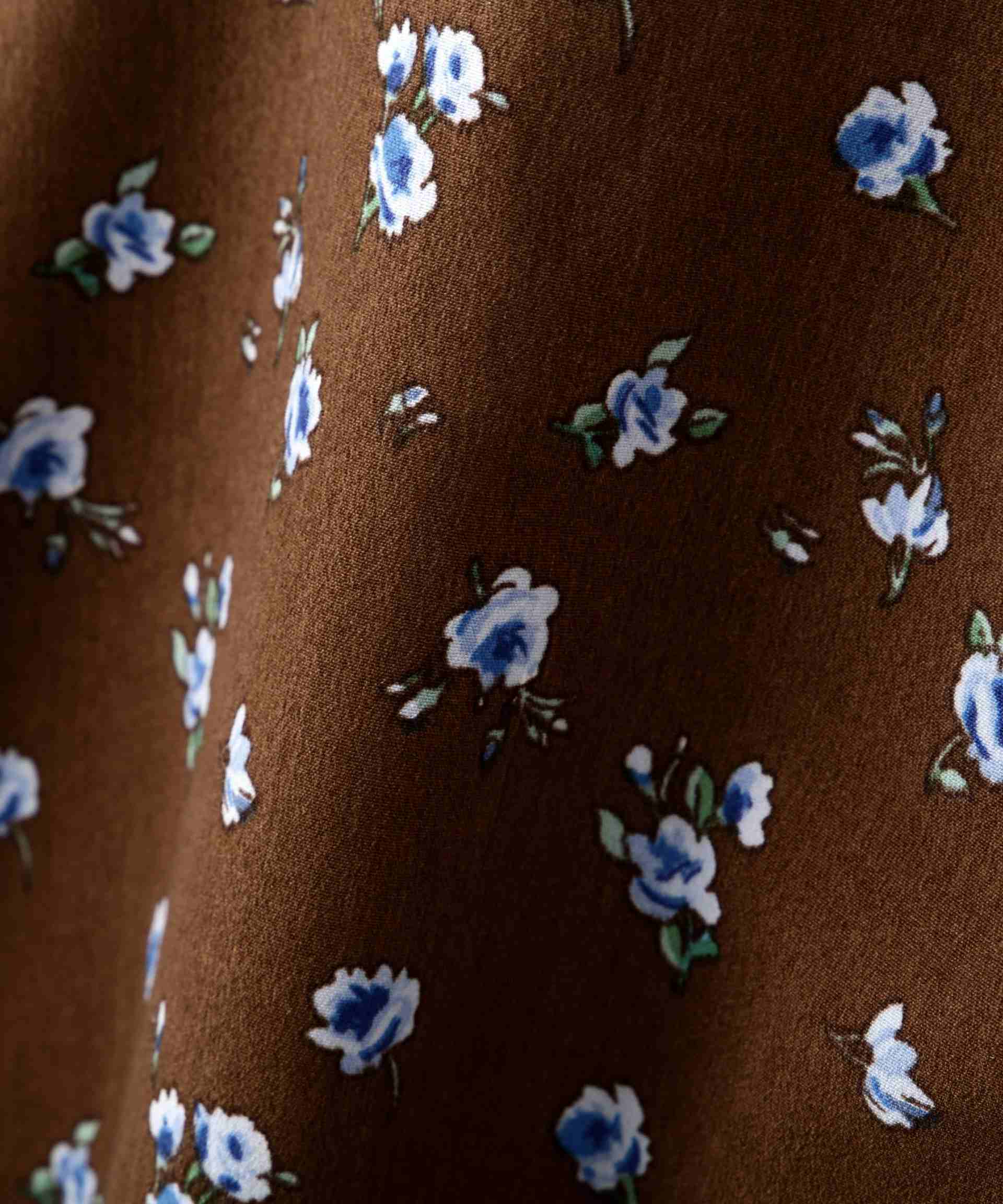 フラワープリントパフスリーブワンピース ブラウン