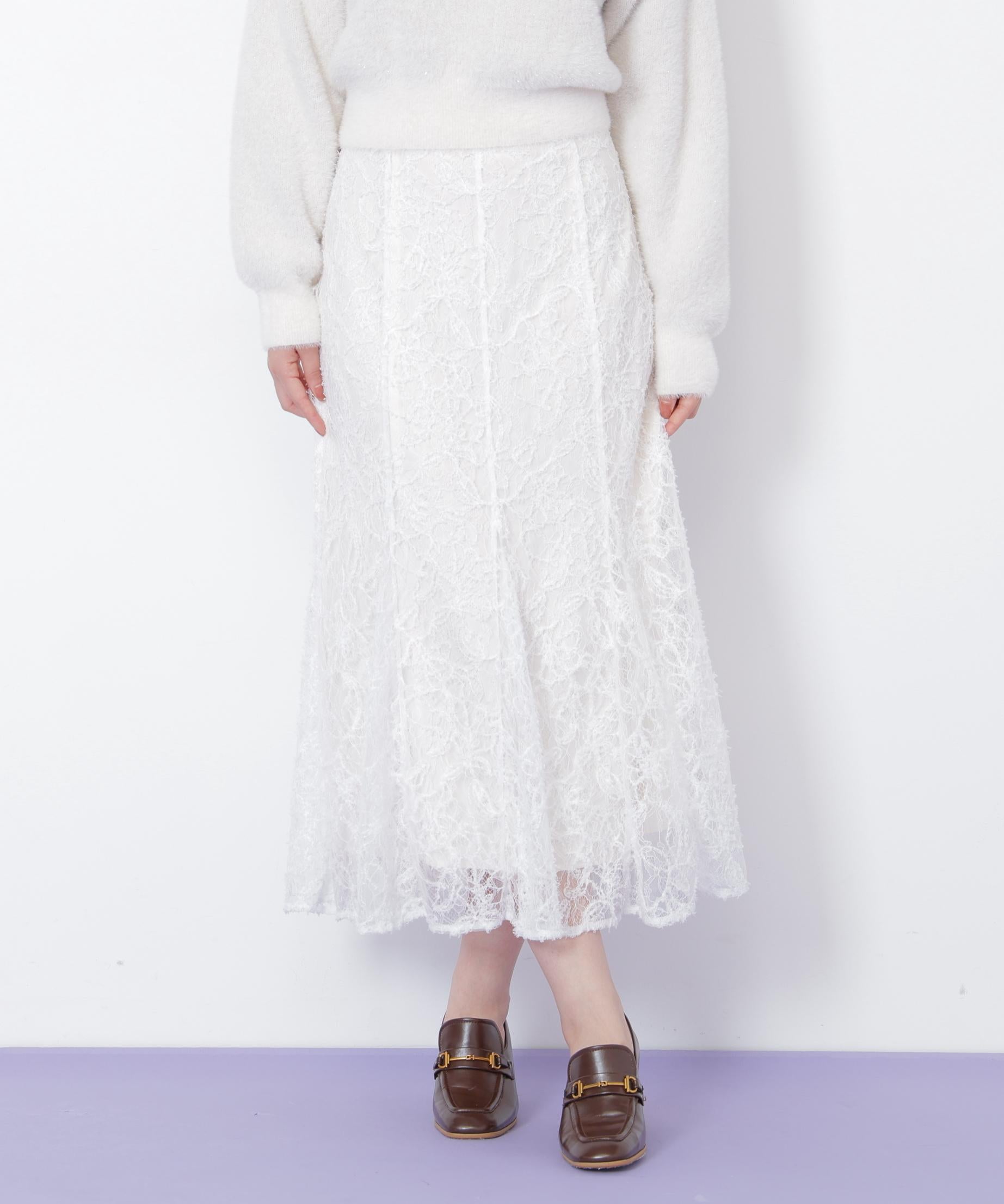 モール刺繍レースマーメイドスカート ホワイト