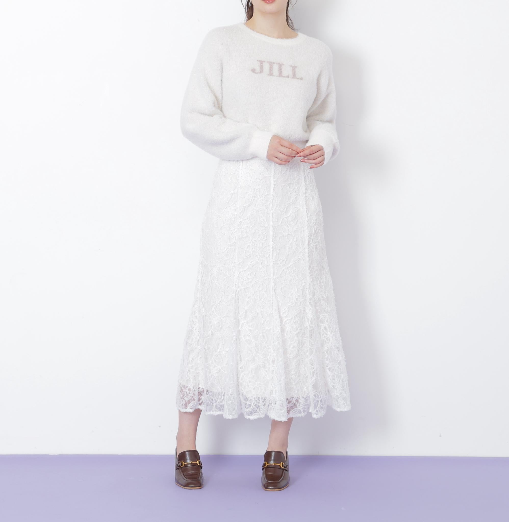 モール刺繍レースマーメイドスカート ホワイト