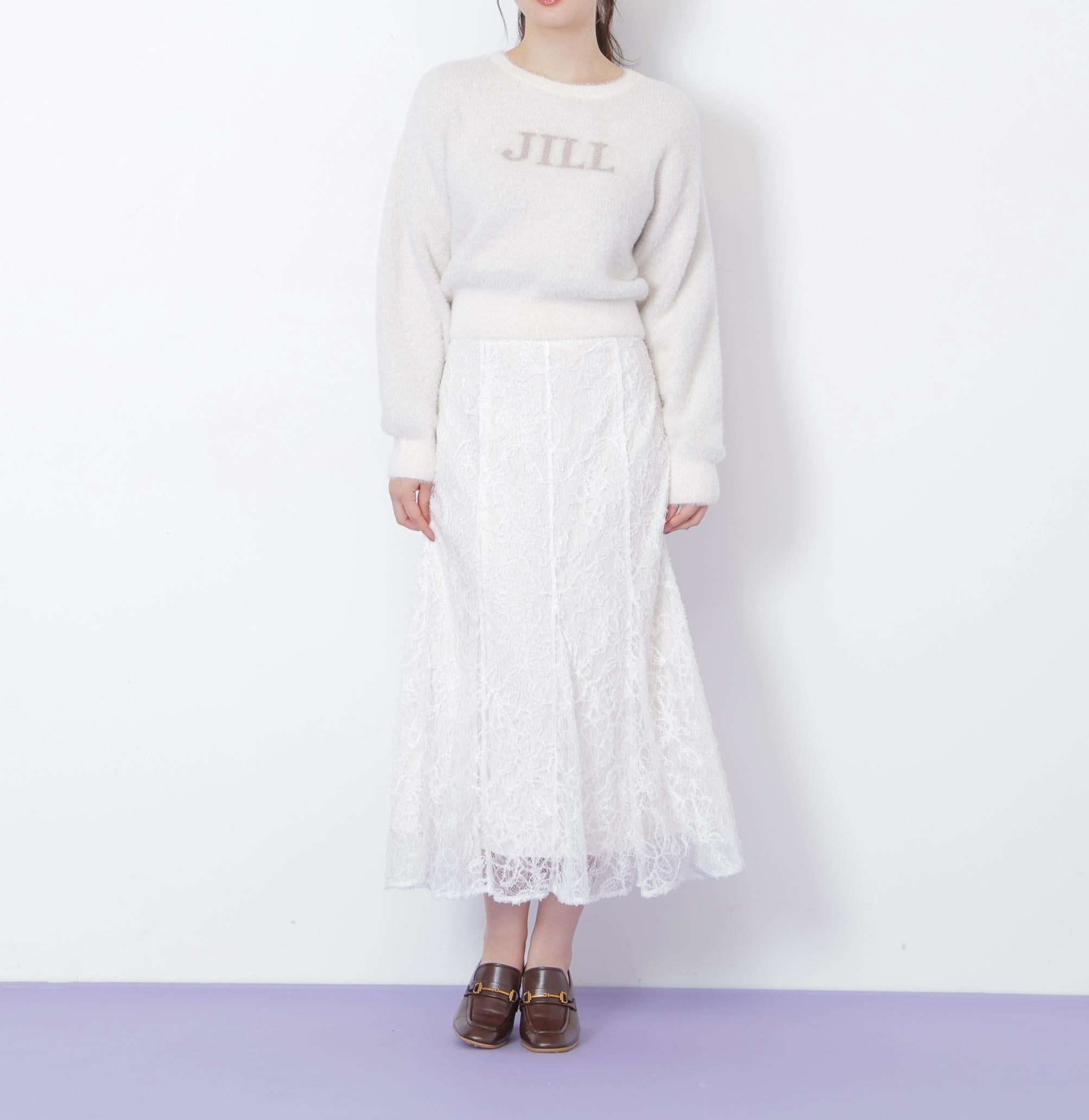 モール刺繍レースマーメイドスカート ホワイト