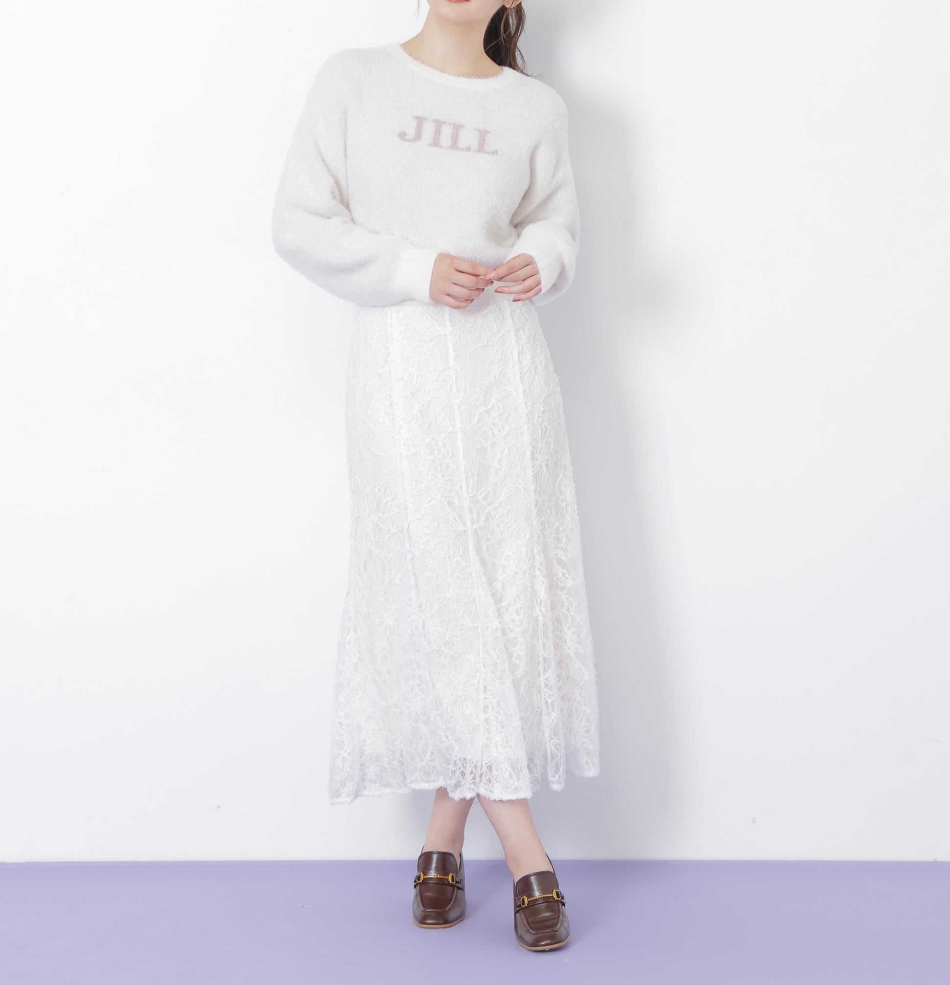 モール刺繍レースマーメイドスカート ホワイト