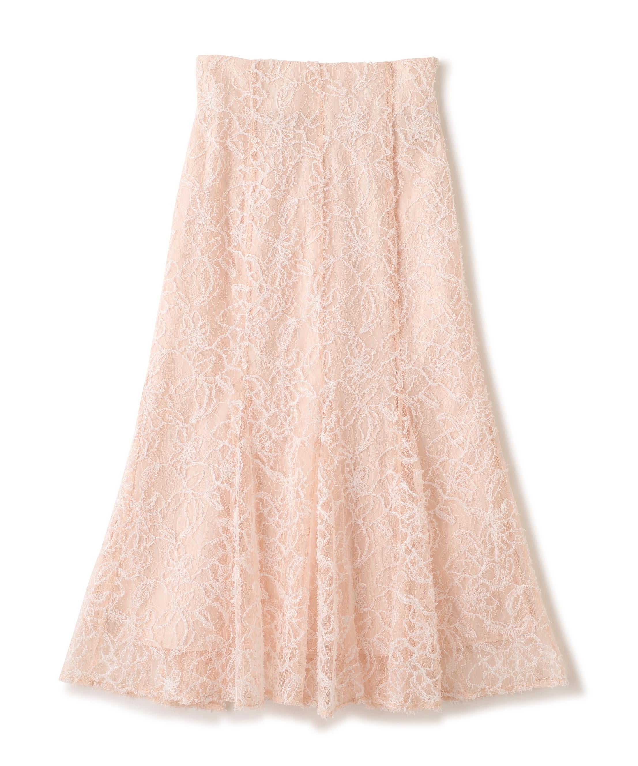 モール刺繍レースマーメイドスカート ピンク