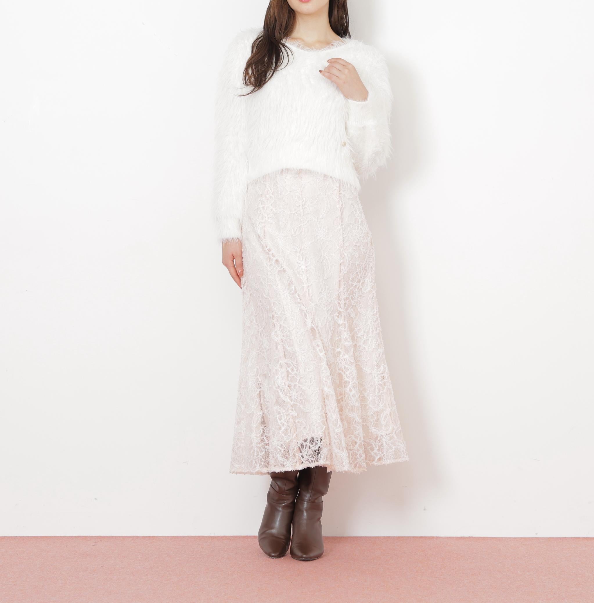 モール刺繍レースマーメイドスカート ピンク