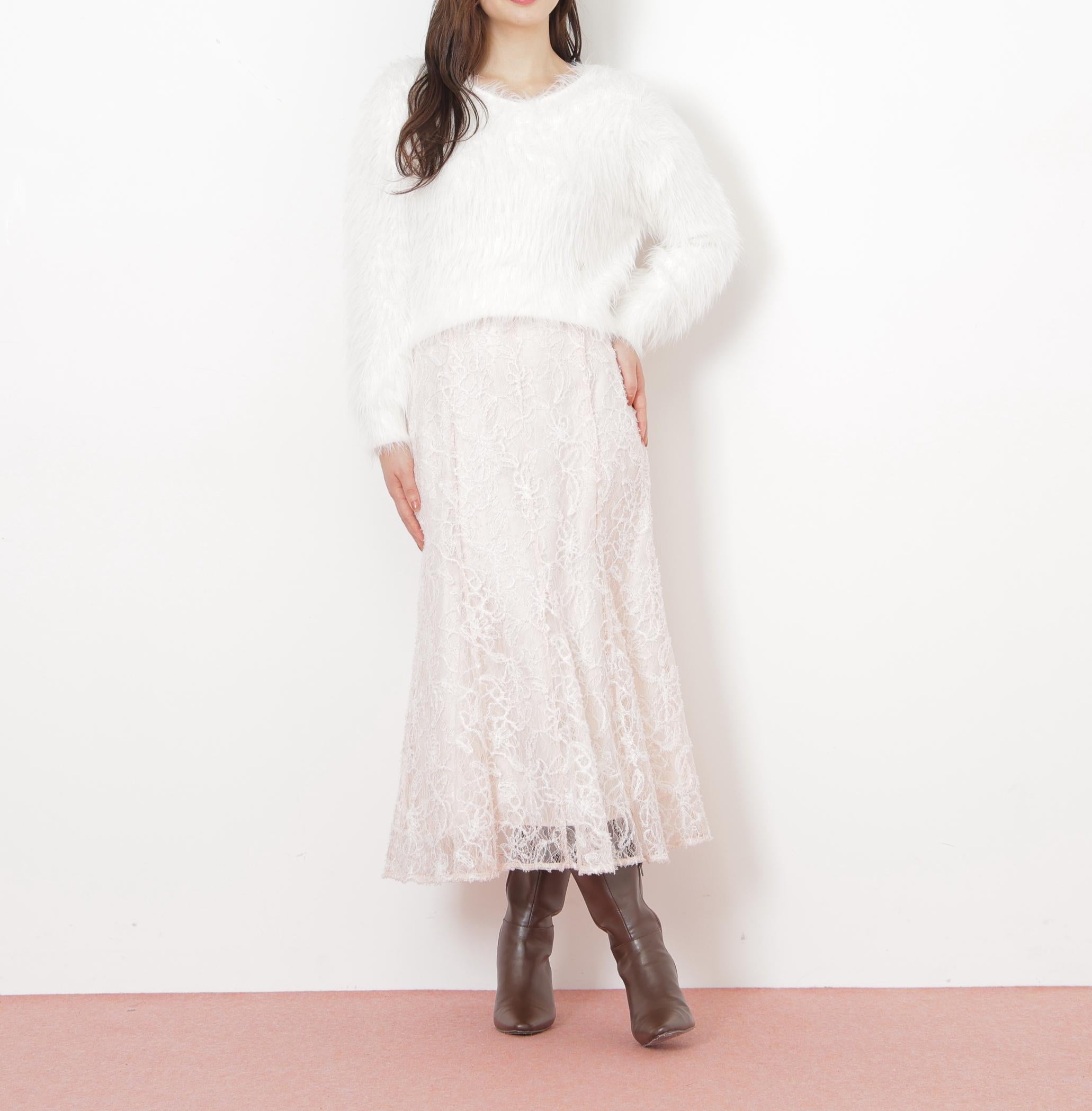 モール刺繍レースマーメイドスカート ピンク