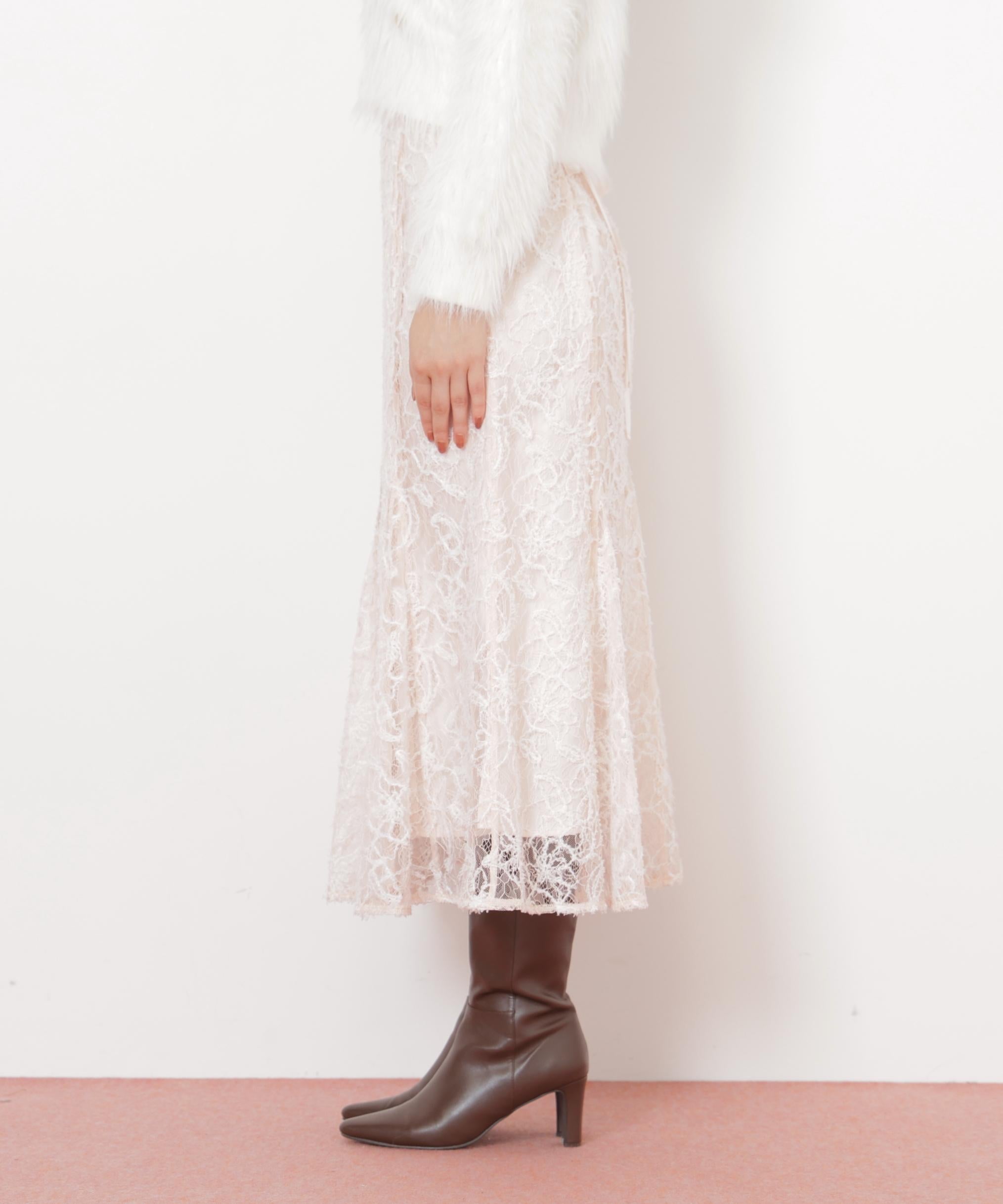 モール刺繍レースマーメイドスカート ピンク