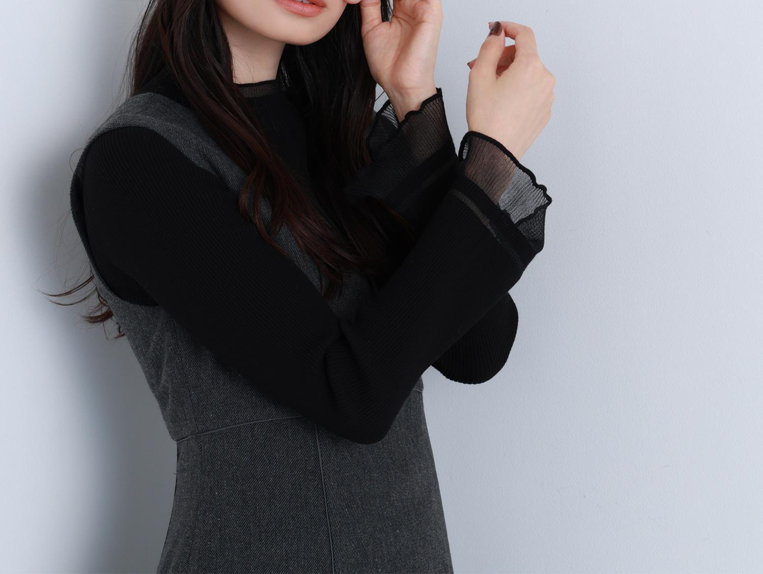 “さりげな”シアースリーブニット ブラック