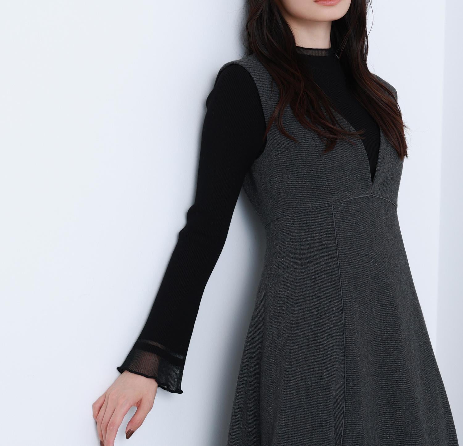 “さりげな”シアースリーブニット ブラック