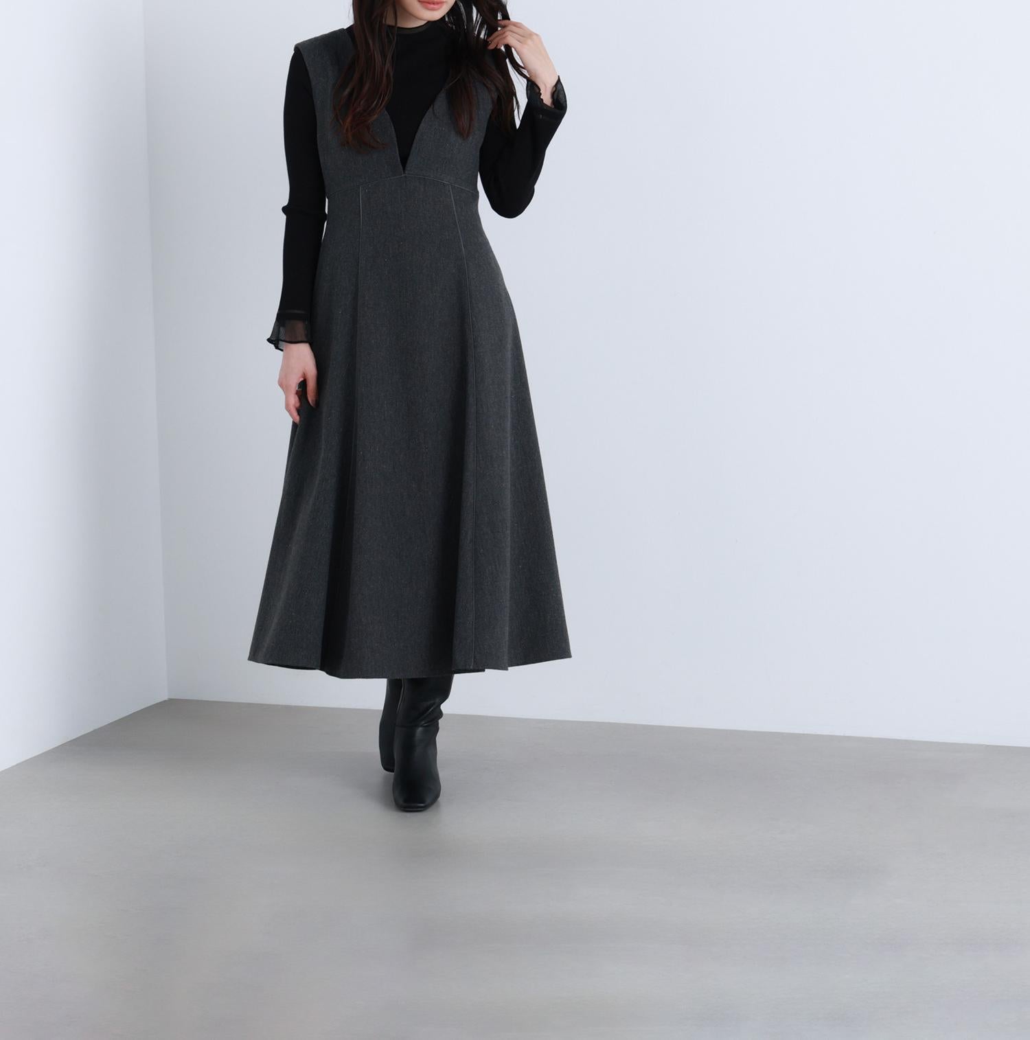 “さりげな”シアースリーブニット ブラック