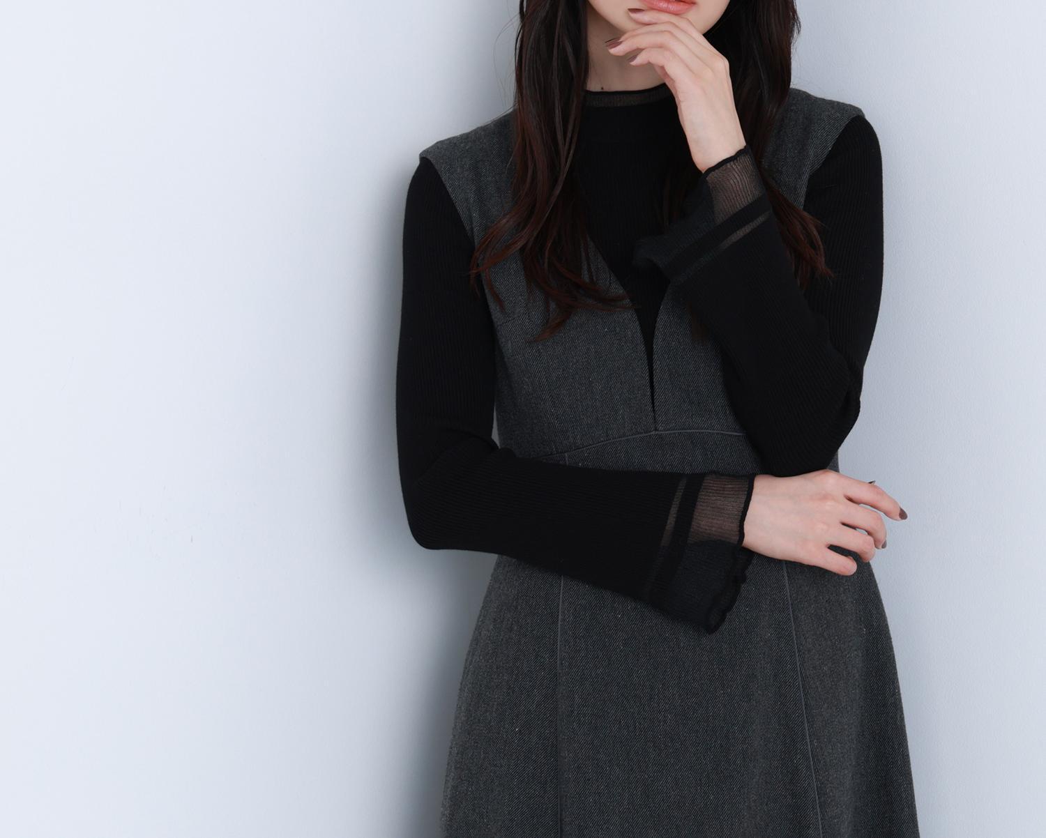 “さりげな”シアースリーブニット ブラック